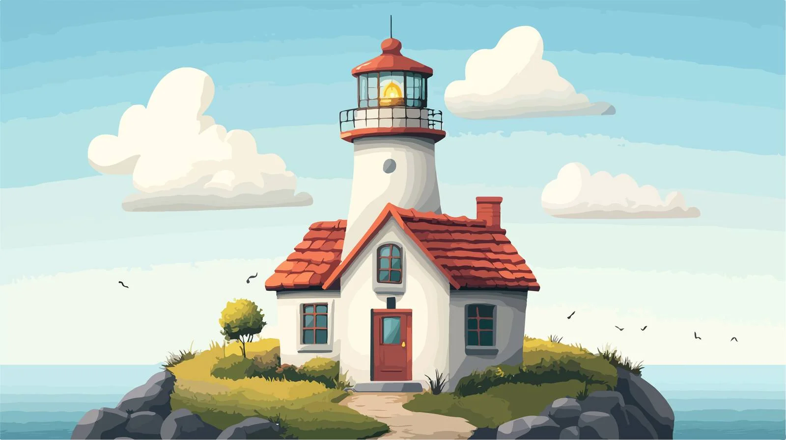 Cartoon Lighthouse Vector Illustration — free download from Dotvec