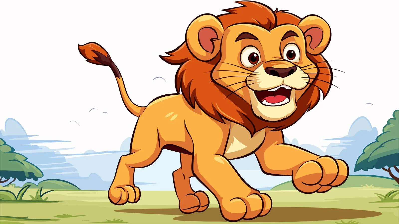 Playful Lion Running Cartoon Illustration — free download from Dotvec