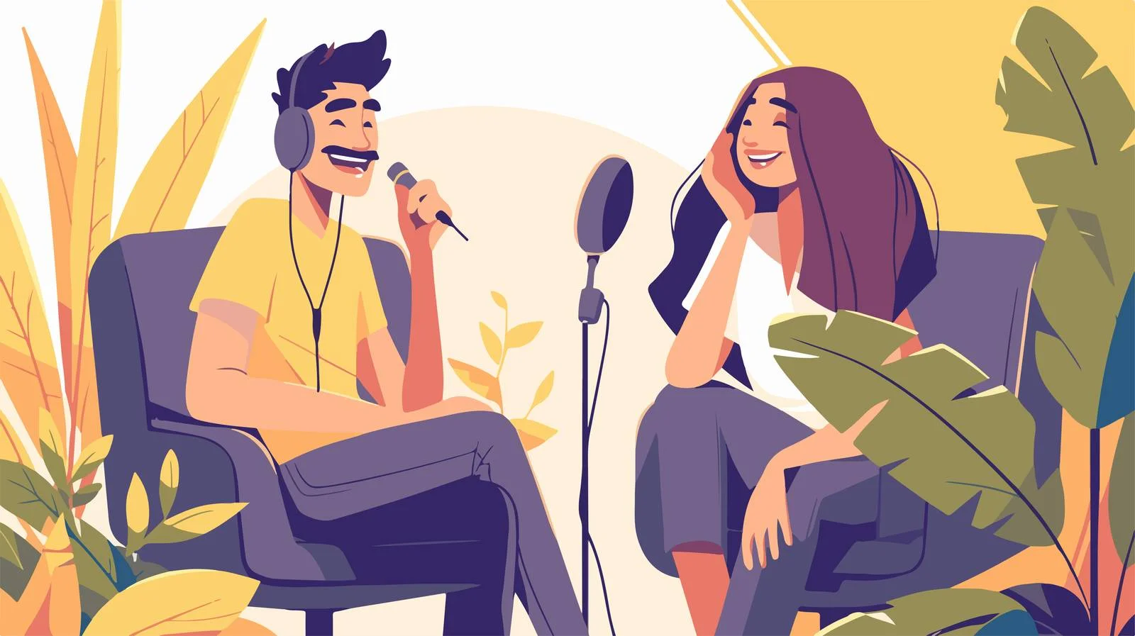 Joyful individuals recording audio with smiles — free download from Dotvec