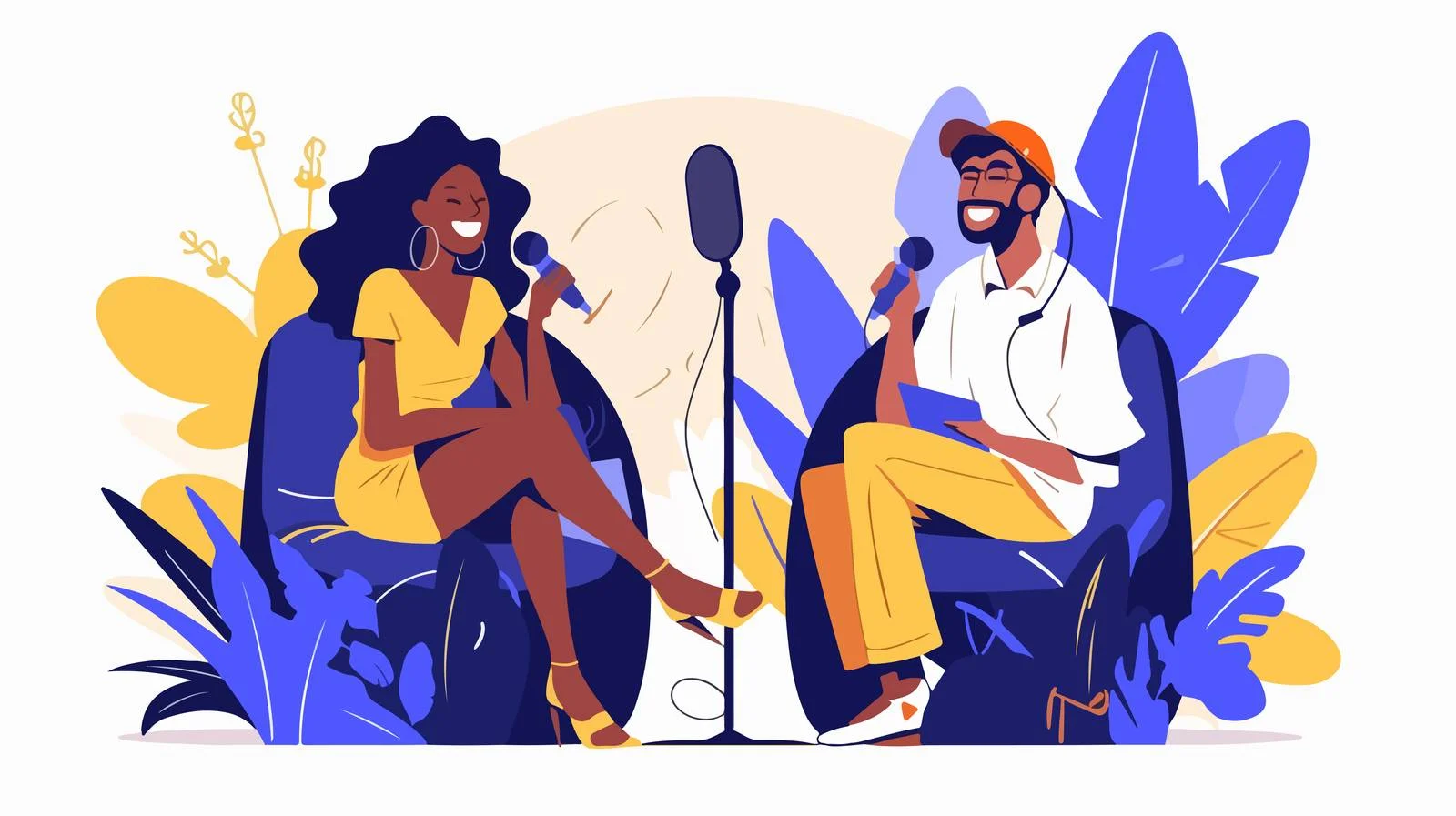 Joyful individuals recording sound in cartoon — free download from Dotvec