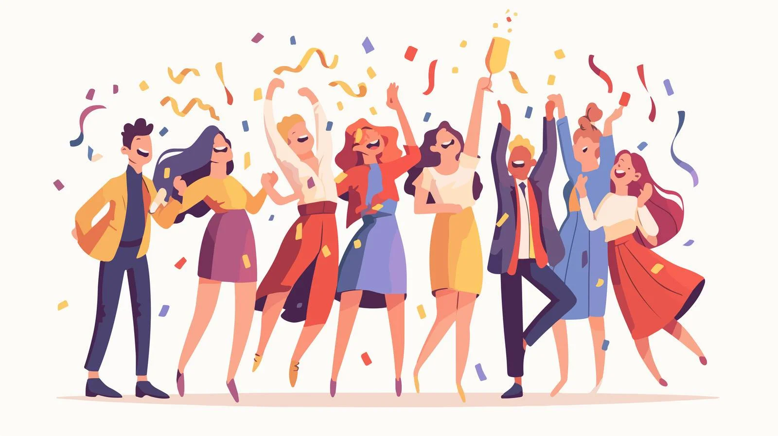 Trendy Young Group Enjoying in Flat Illustration — free download from Dotvec