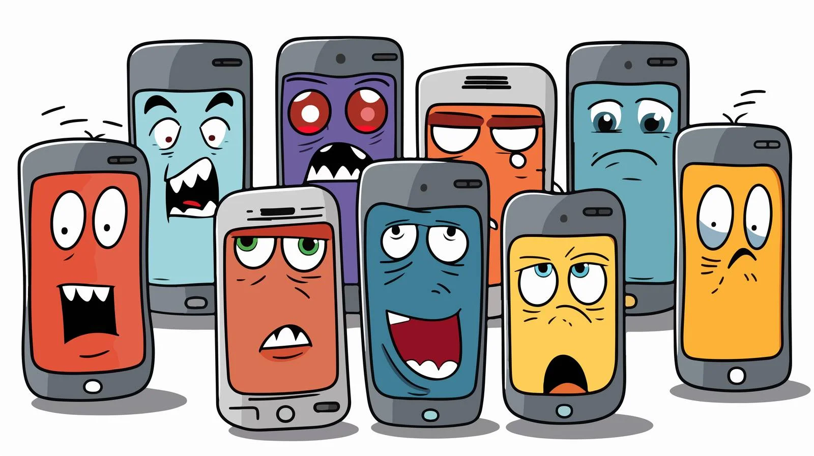 Unhappy Mobile Phones Cartoon Vector Illustration — free download from Dotvec