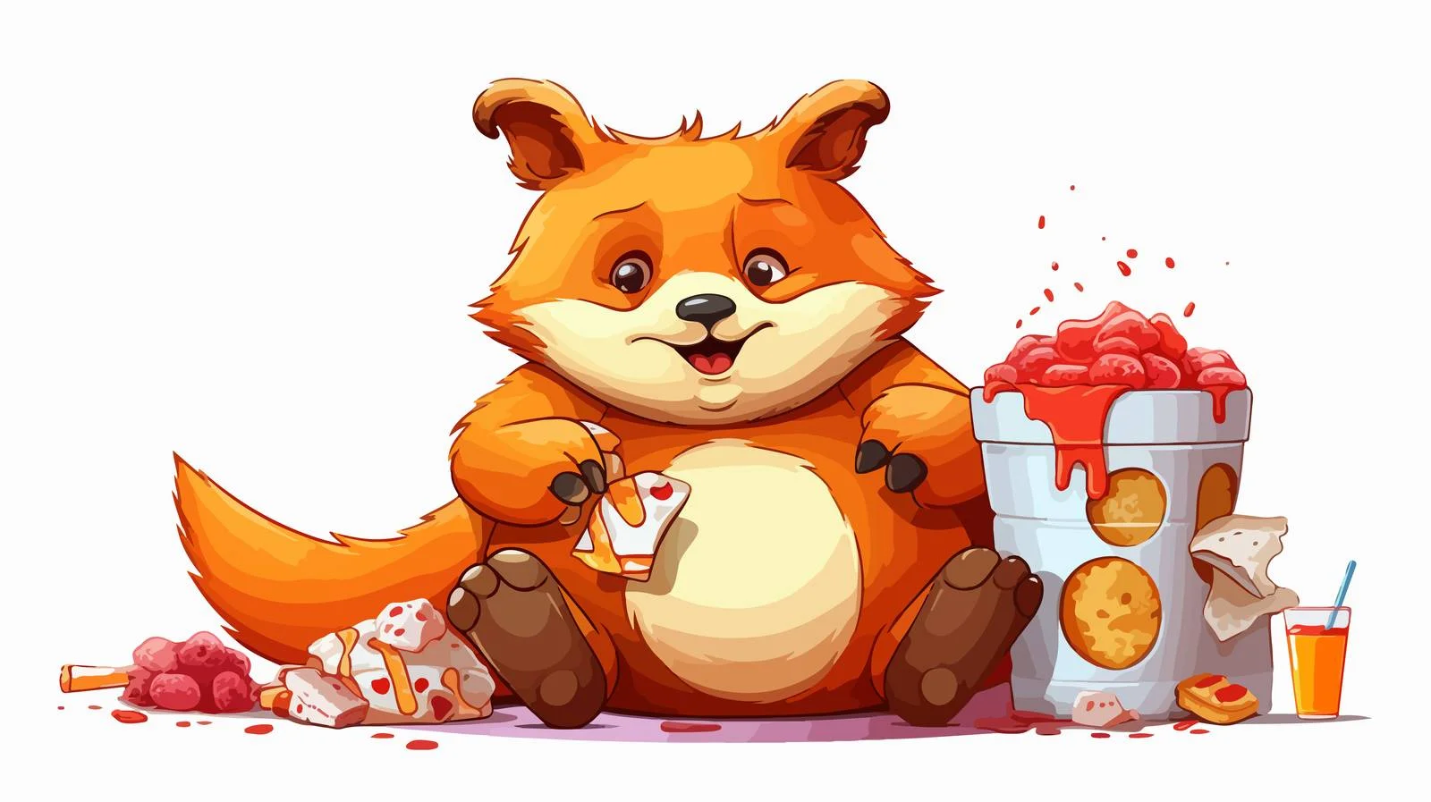 Unhealthy Fox Eating Junk Food Cartoon — free download from Dotvec