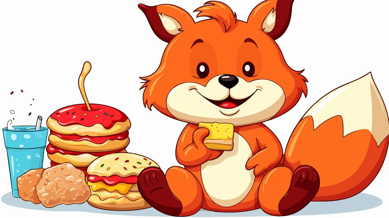 Unhealthy Fox with Junk Food Cartoon — free download from Dotvec