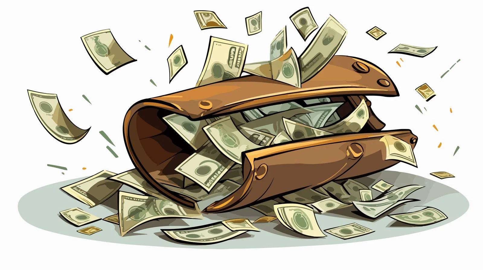Cartoon Wallet Spilling Money Illustration — free download from Dotvec