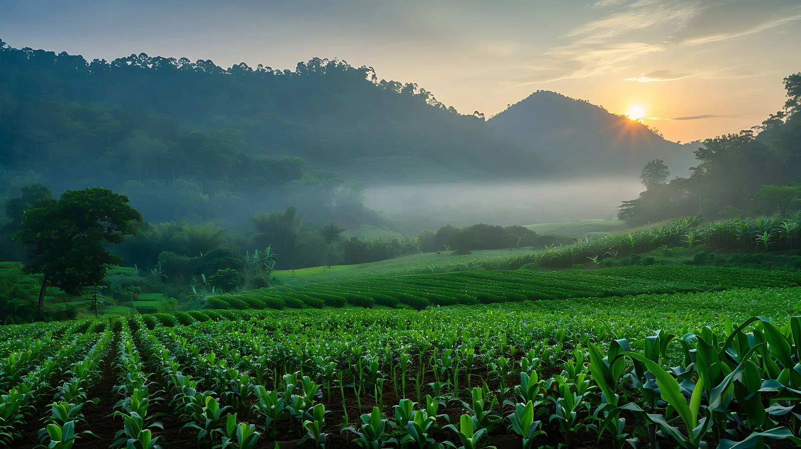 Mountain Cassava Corn Plantation Sunrise View — free download from Dotvec