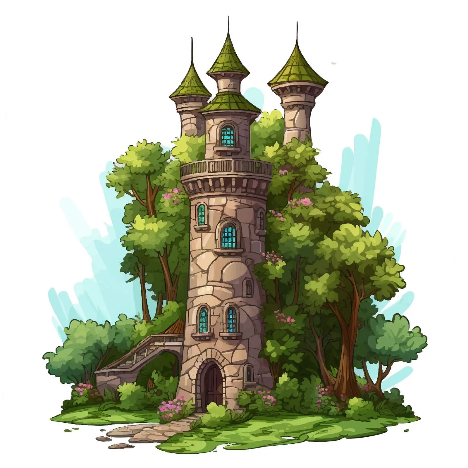 Cartoon Castle Tower in Forest Illustration — free download from Dotvec