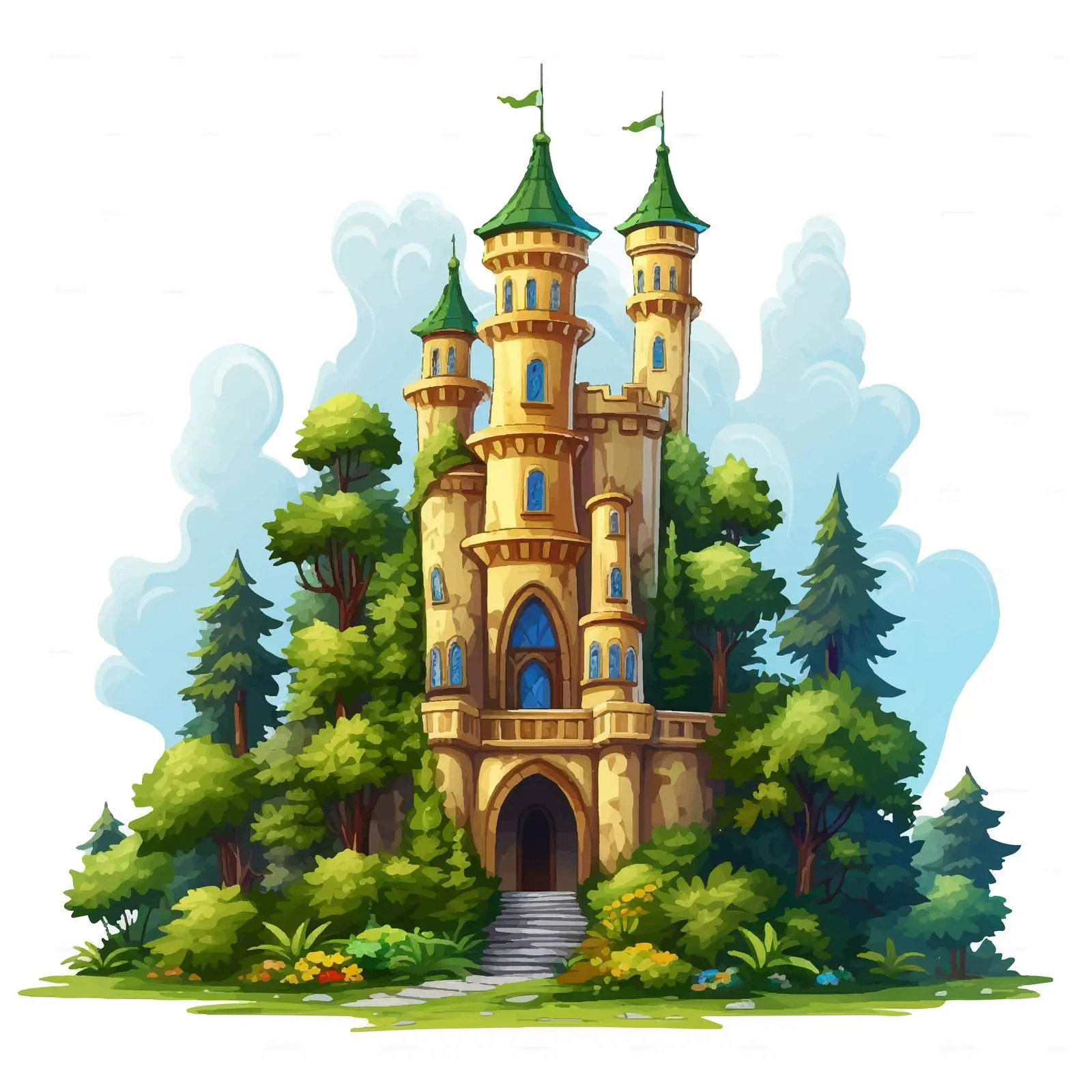Castle Tower in Forest Vector Illustration – free castle illustration image from Dotvec