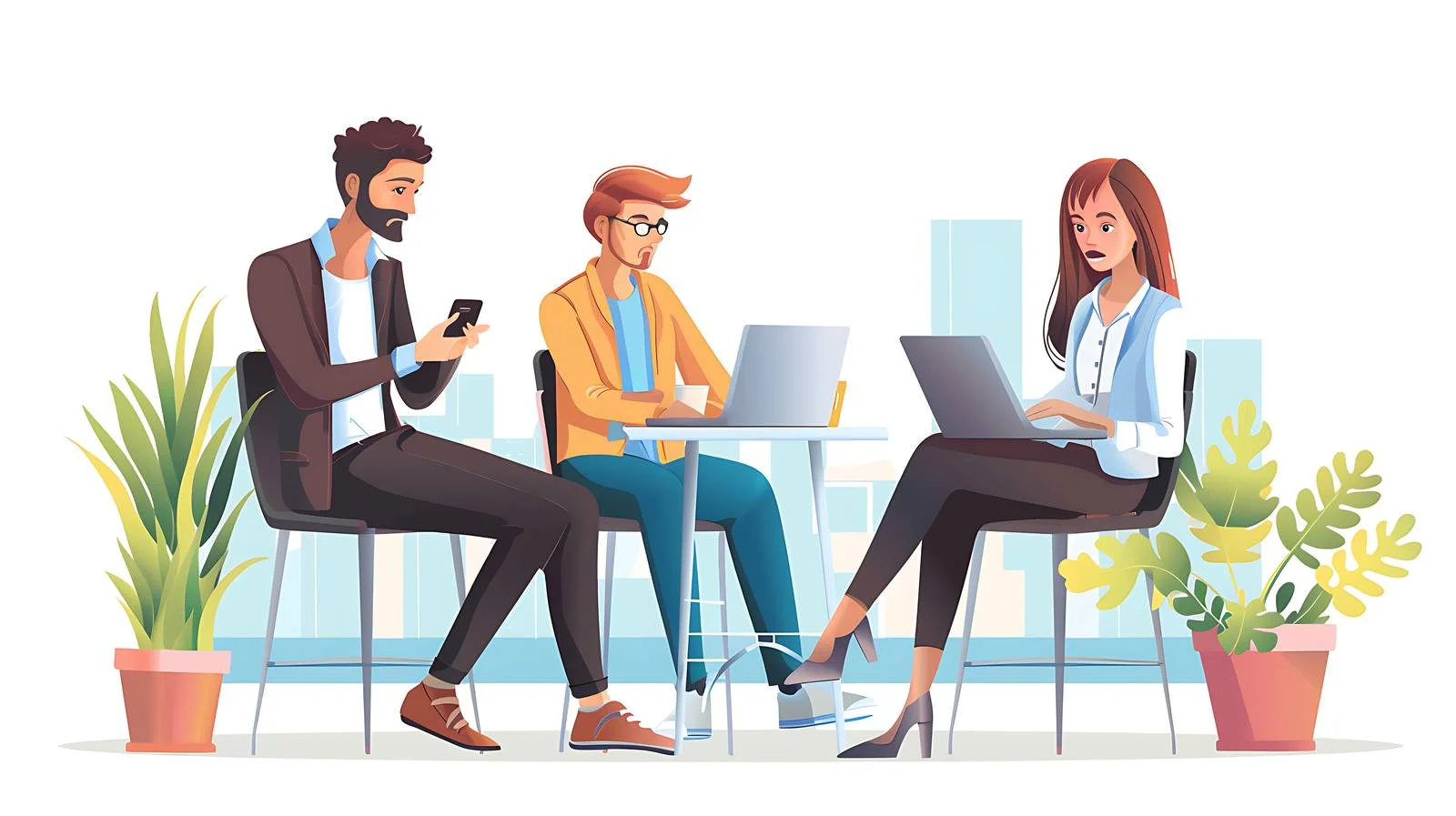 Busy Professionals Multitasking with Technology — free download from Dotvec