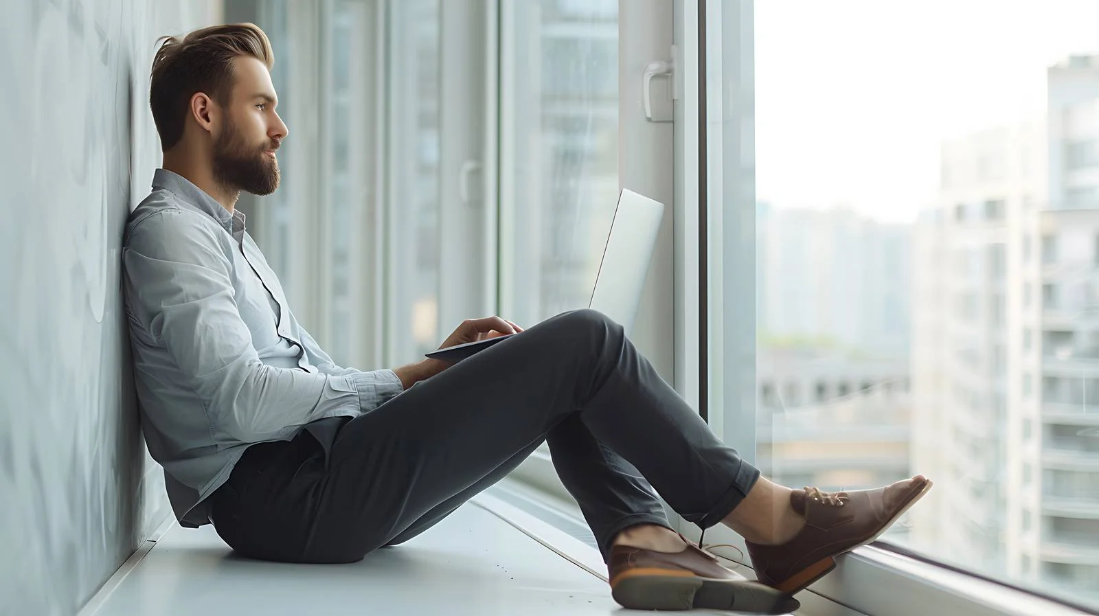 Professional Businessman on Office Windowsill — free download from Dotvec