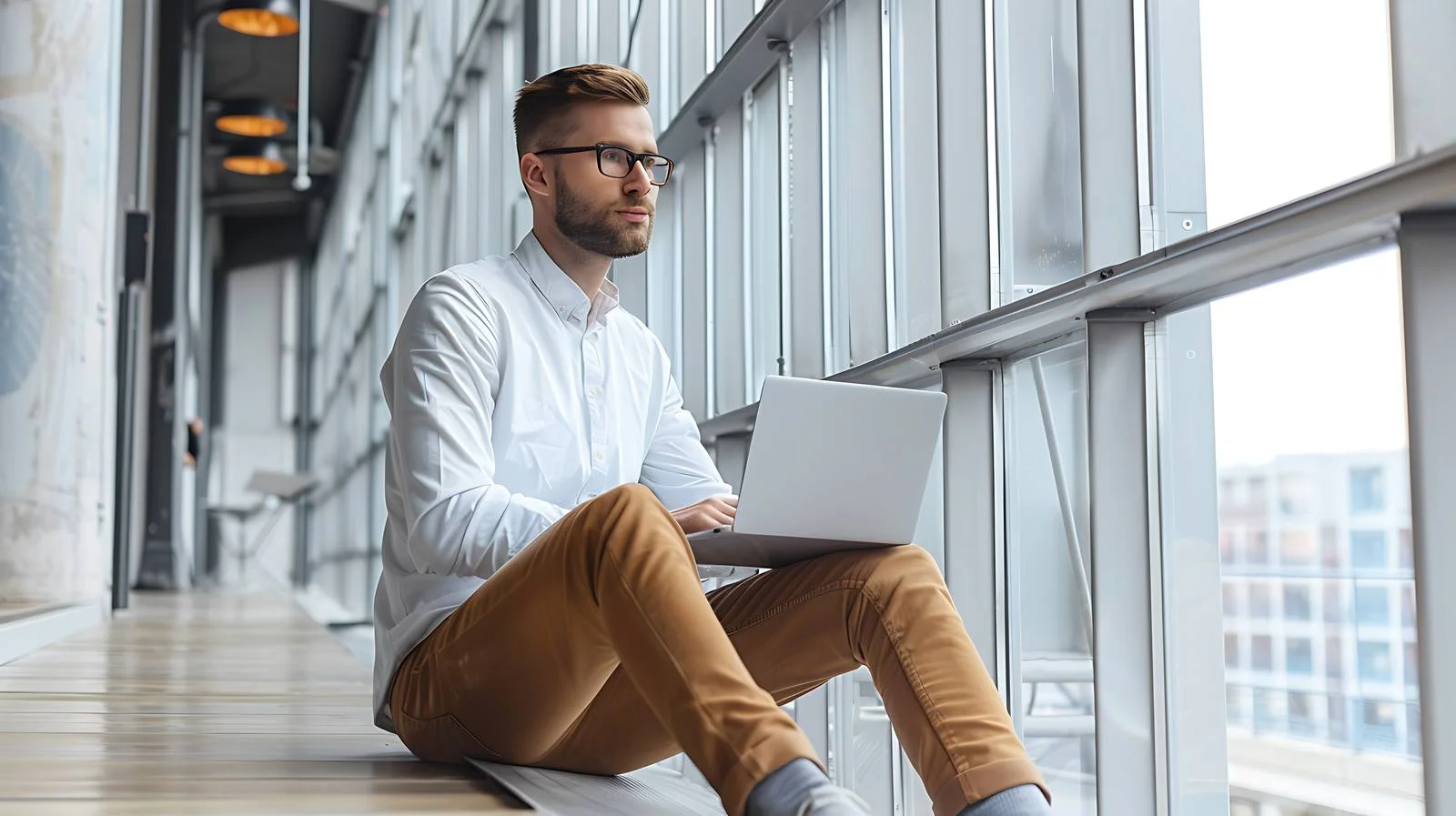 Office Businessman Window Sill Pose — free download from Dotvec