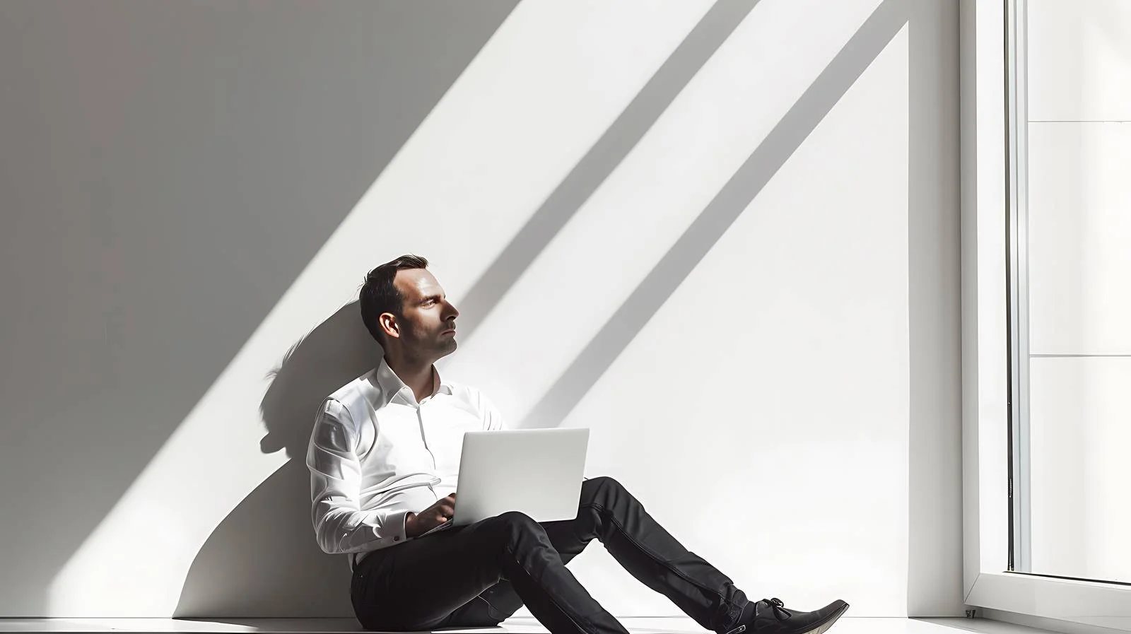 Businessman sitting by office windowsill — free download from Dotvec