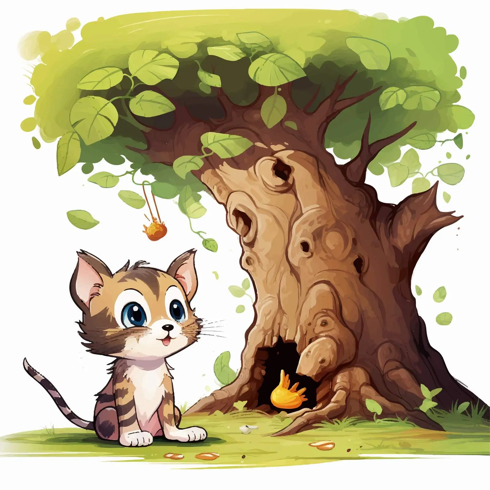 Cat and Mouse Playing Under a Tree — free download from Dotvec