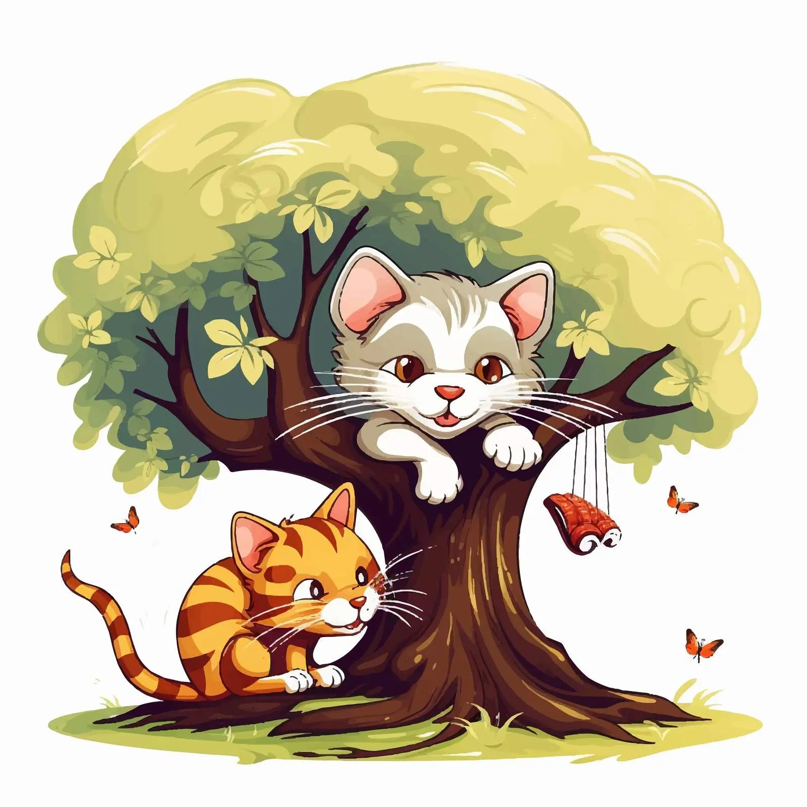 Cat and Mouse Playing Under a Big Tree — free download from Dotvec