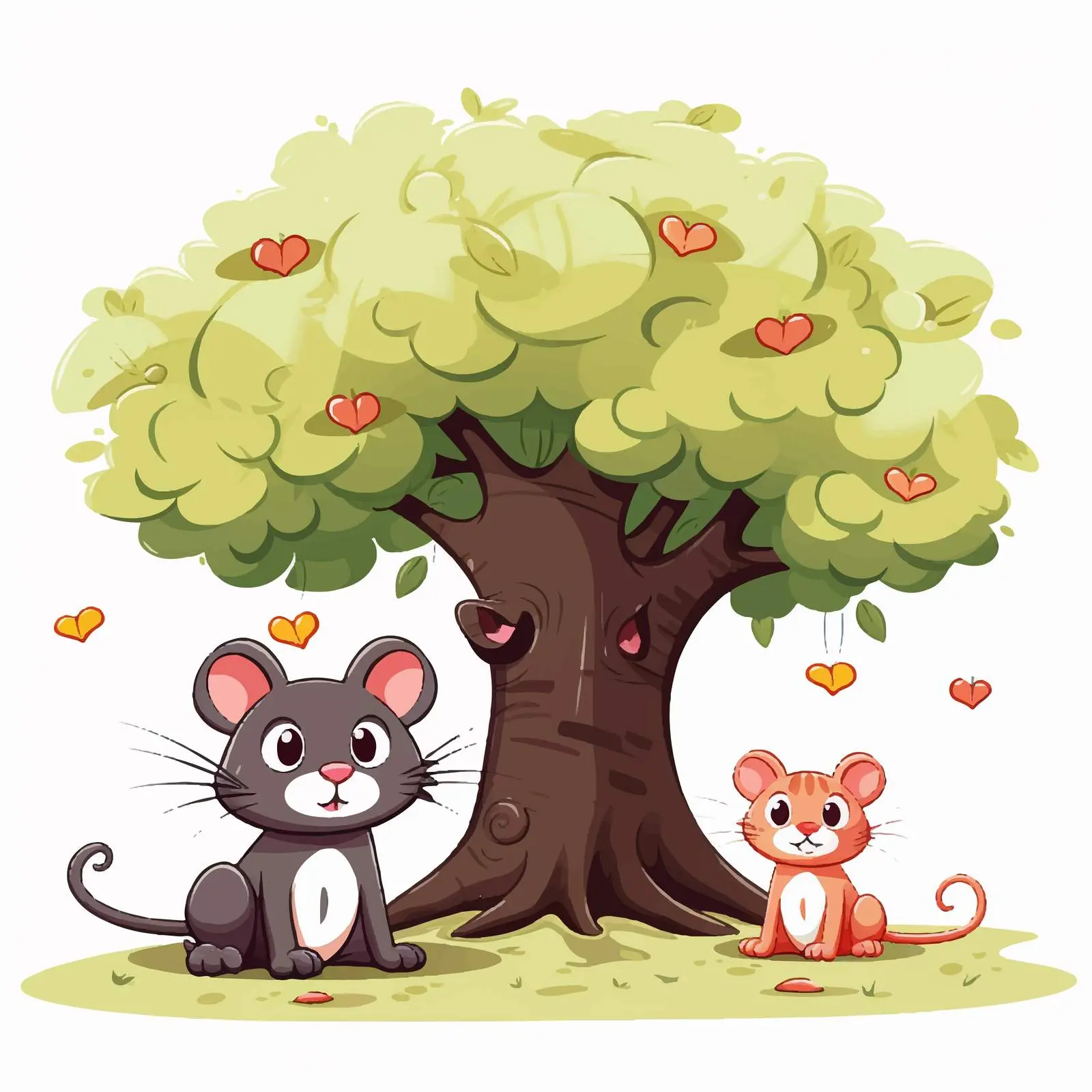 Cat and Mouse Playing Under a Big Tree – free big tree image from Dotvec