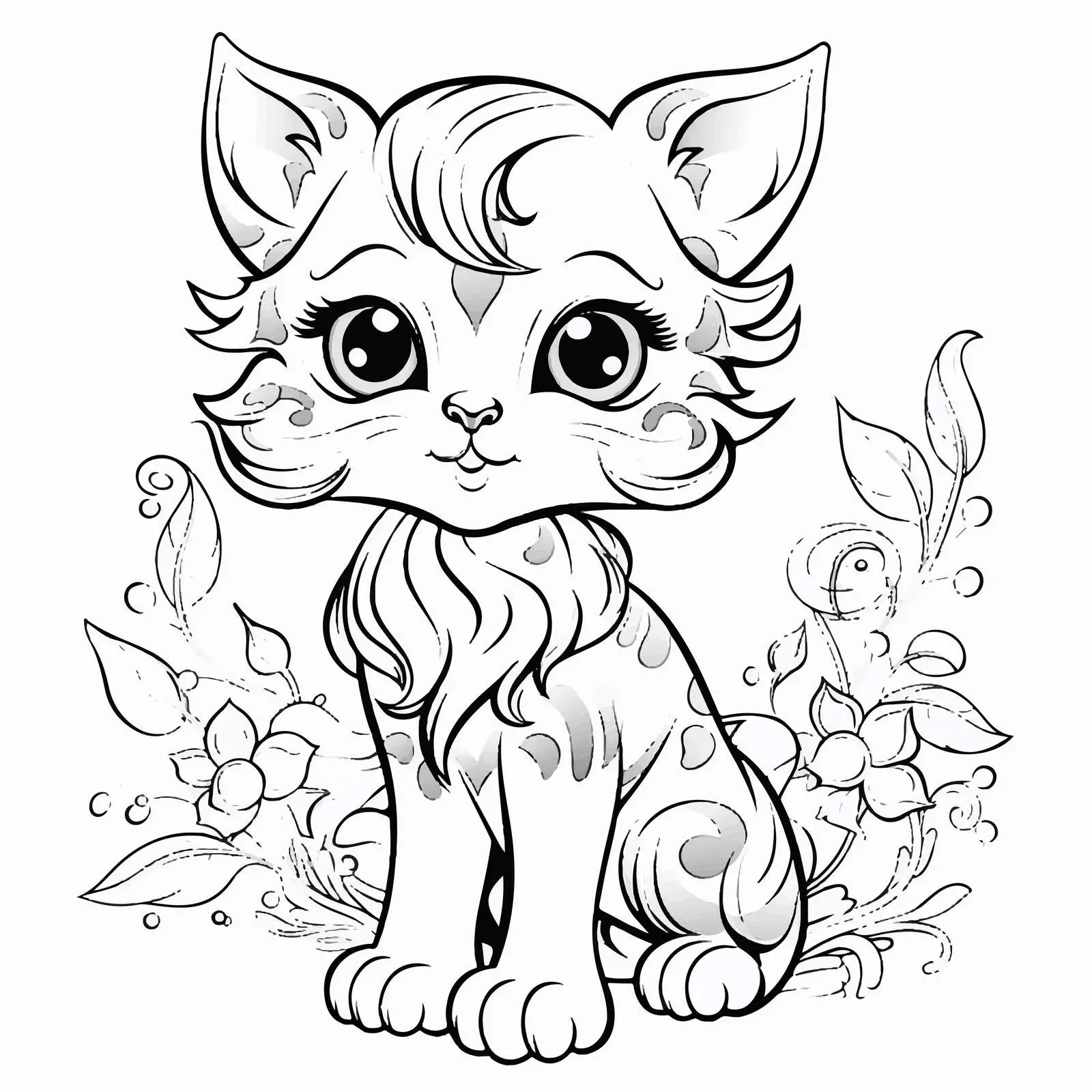 Cat Doodle Coloring Page for Kids — free download from Dotvec