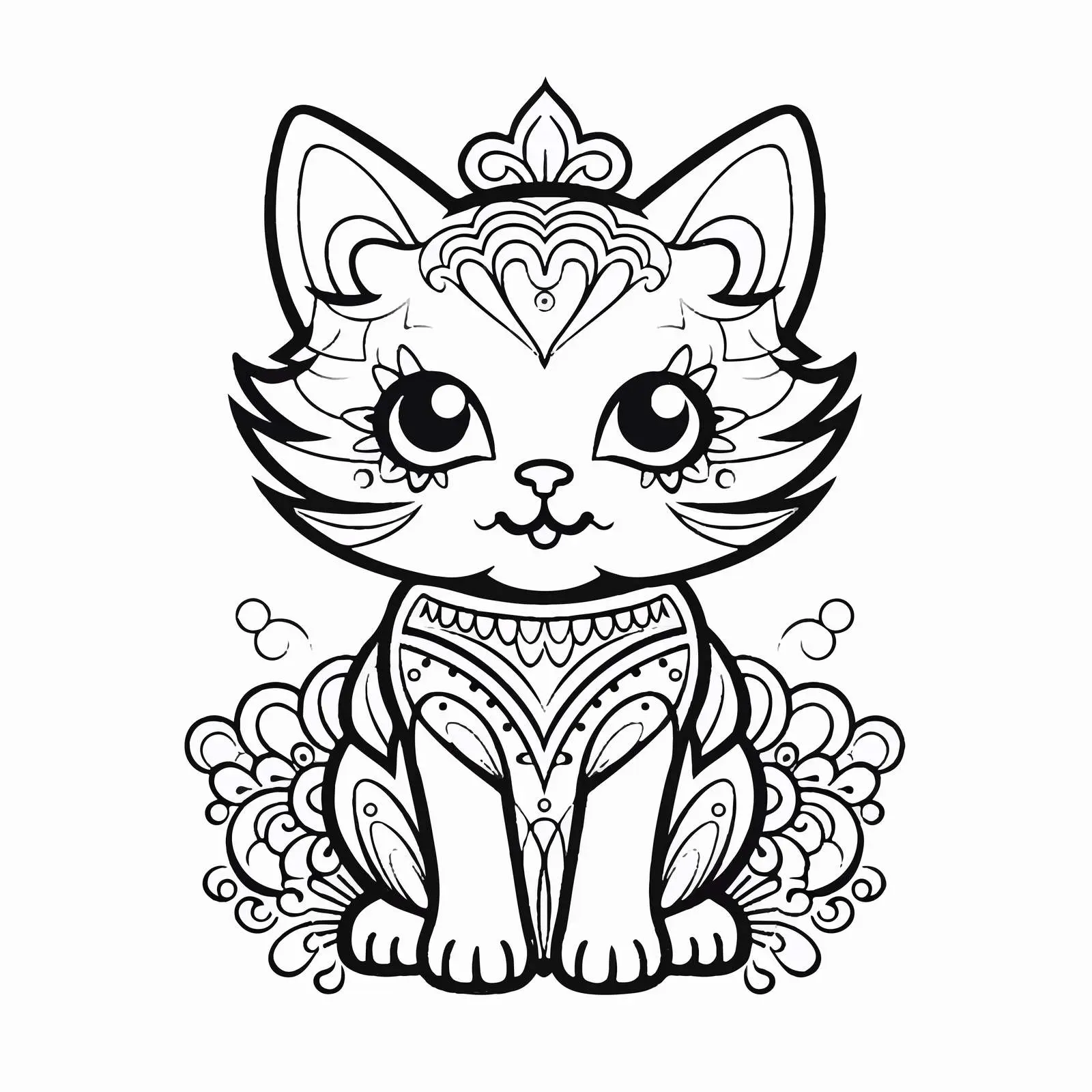 Cat Doodle Coloring Page for Kids — free download from Dotvec