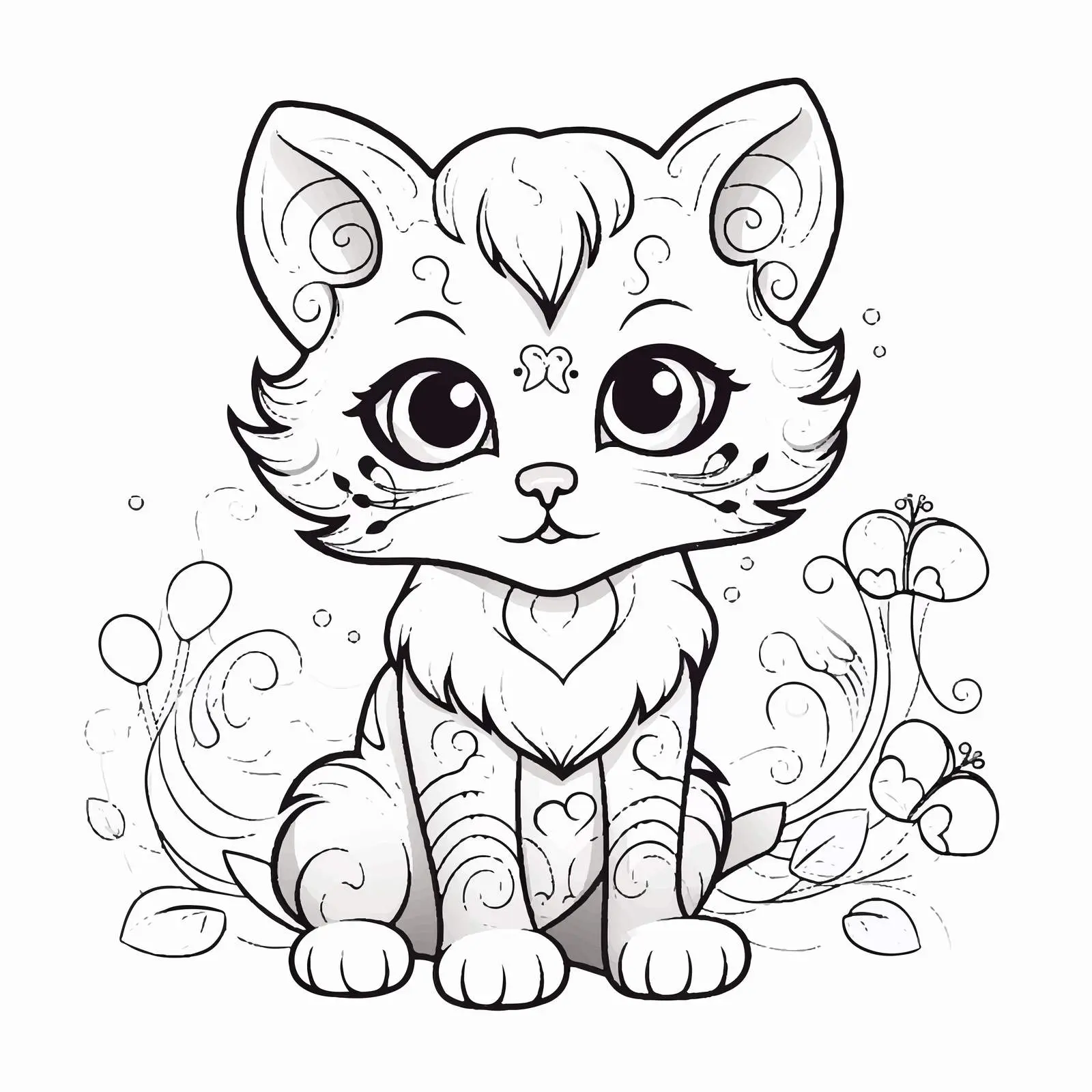 Cat Doodle Coloring Page for Kids — free download from Dotvec