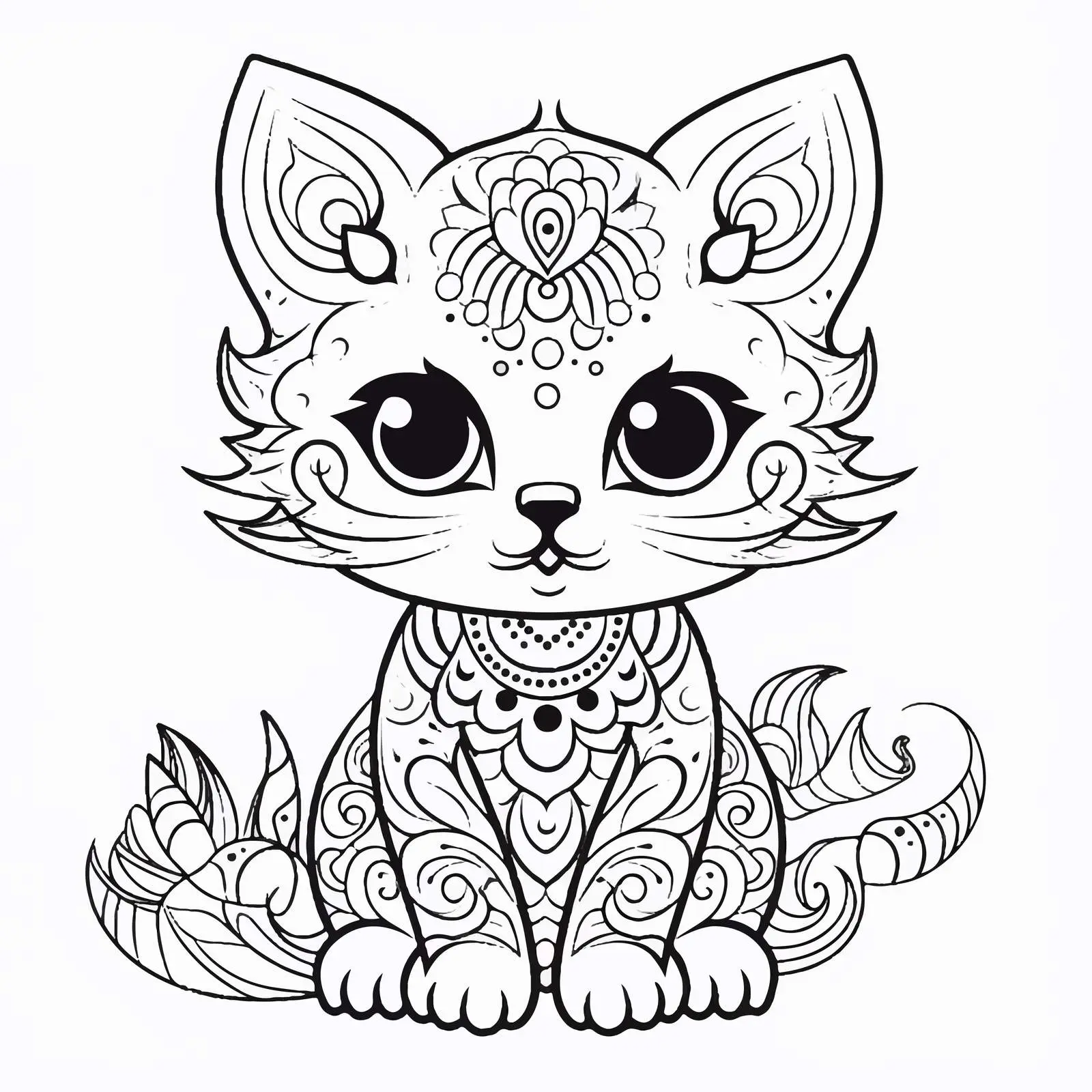 Cat Doodle Coloring Page for Kids — free download from Dotvec