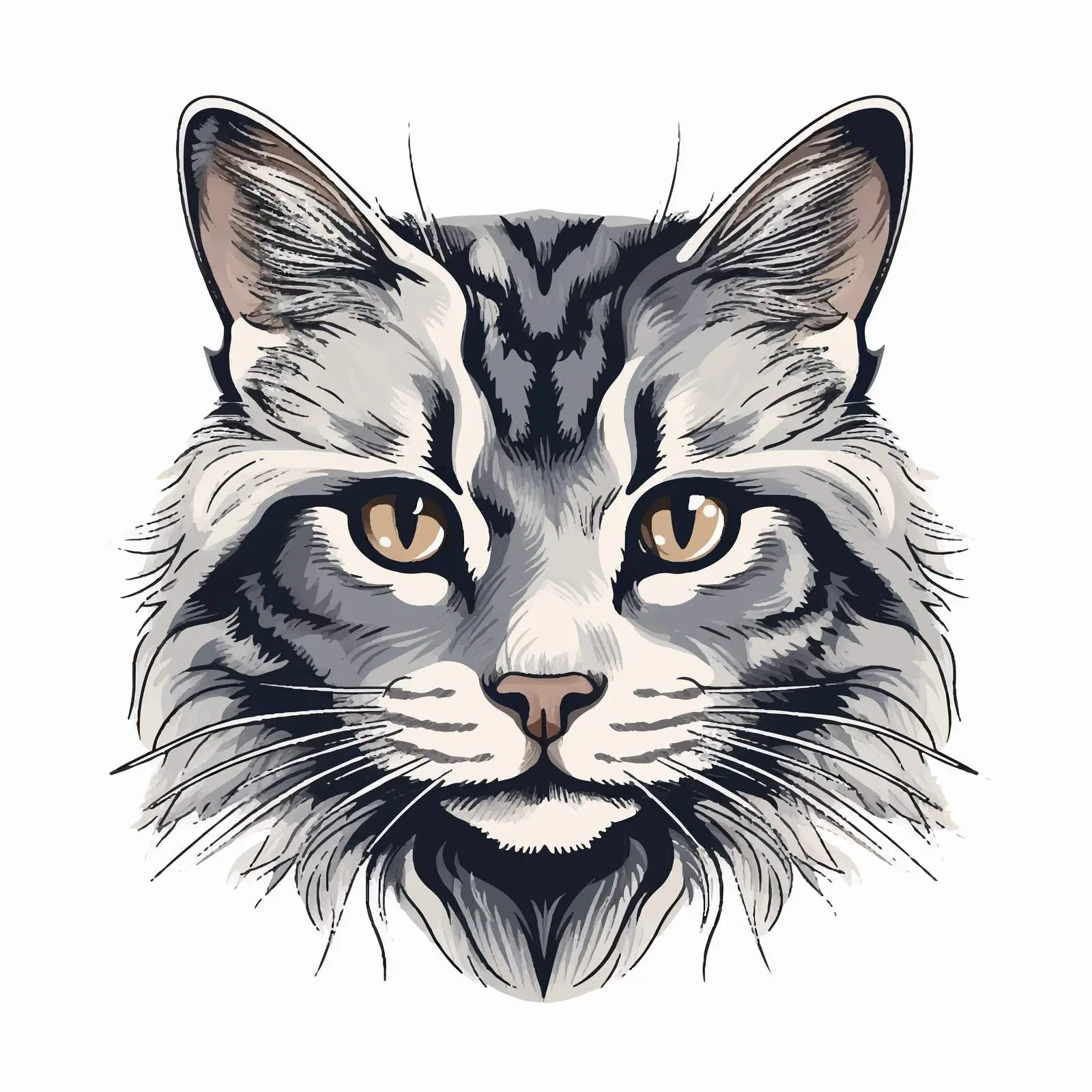 Cat Head Line Vector Illustration on White Background — free download from Dotvec