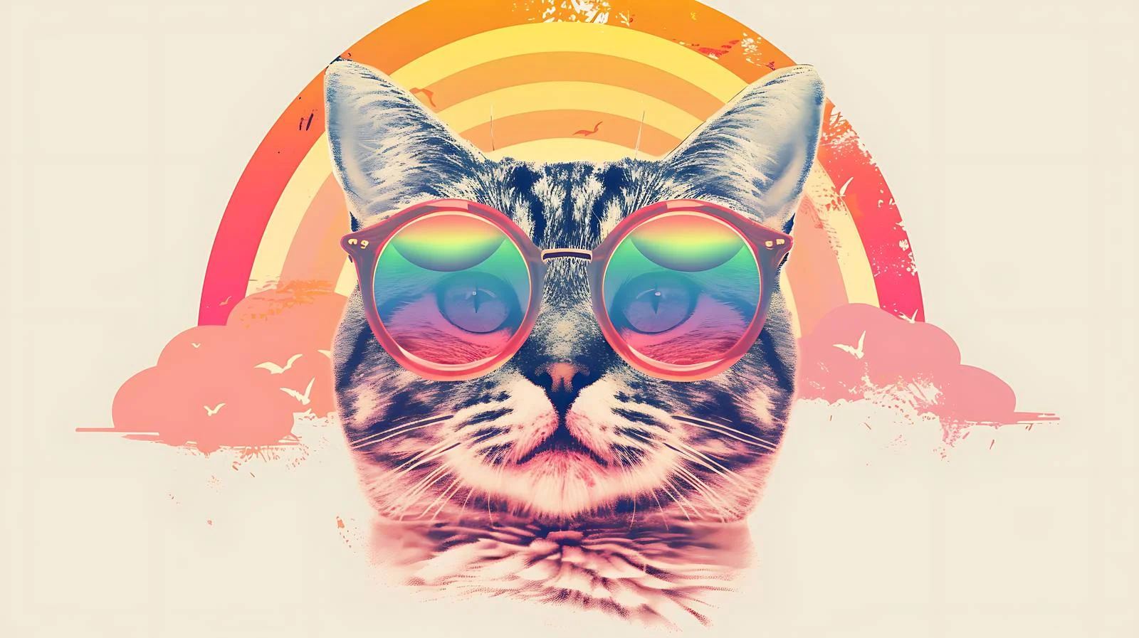 Pop Art Cat Head Rainbow Design — free download from Dotvec