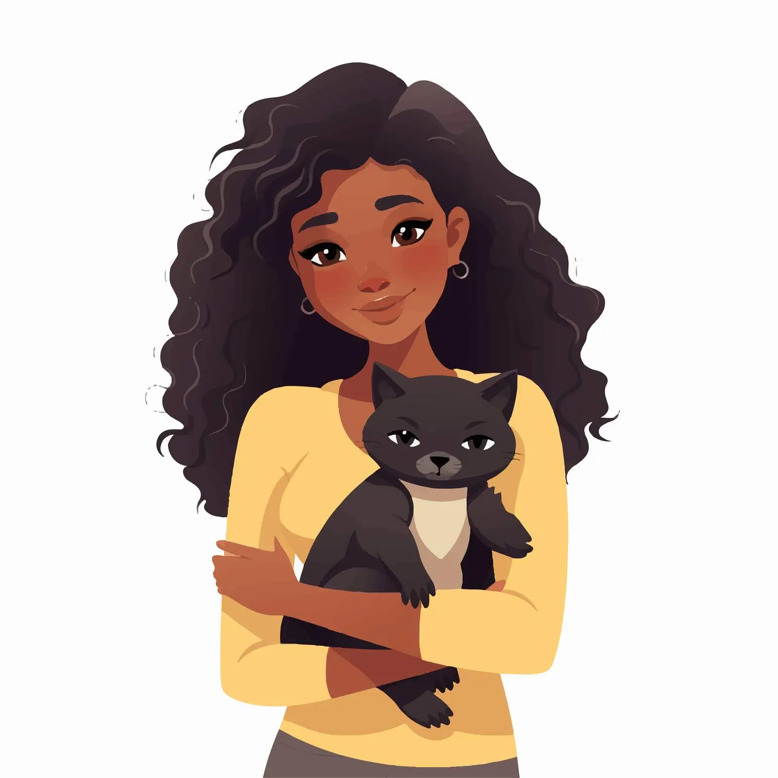 Black Woman Embracing Her Cat — free download from Dotvec