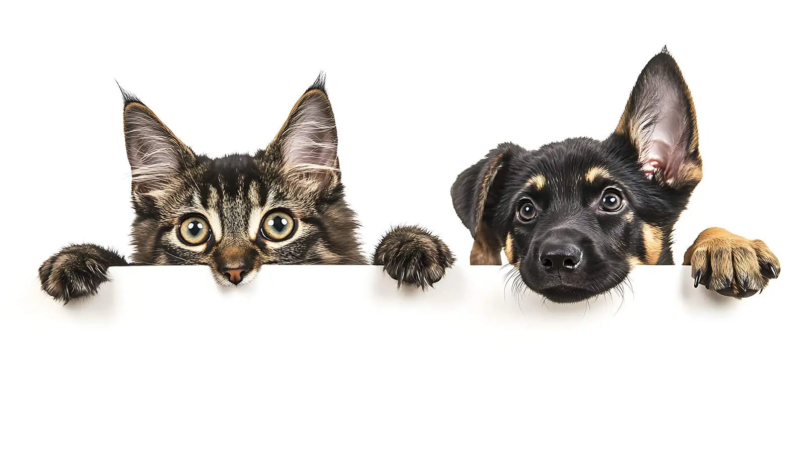 Scottish Straight Cat with German Shepherd Puppy — free download from Dotvec