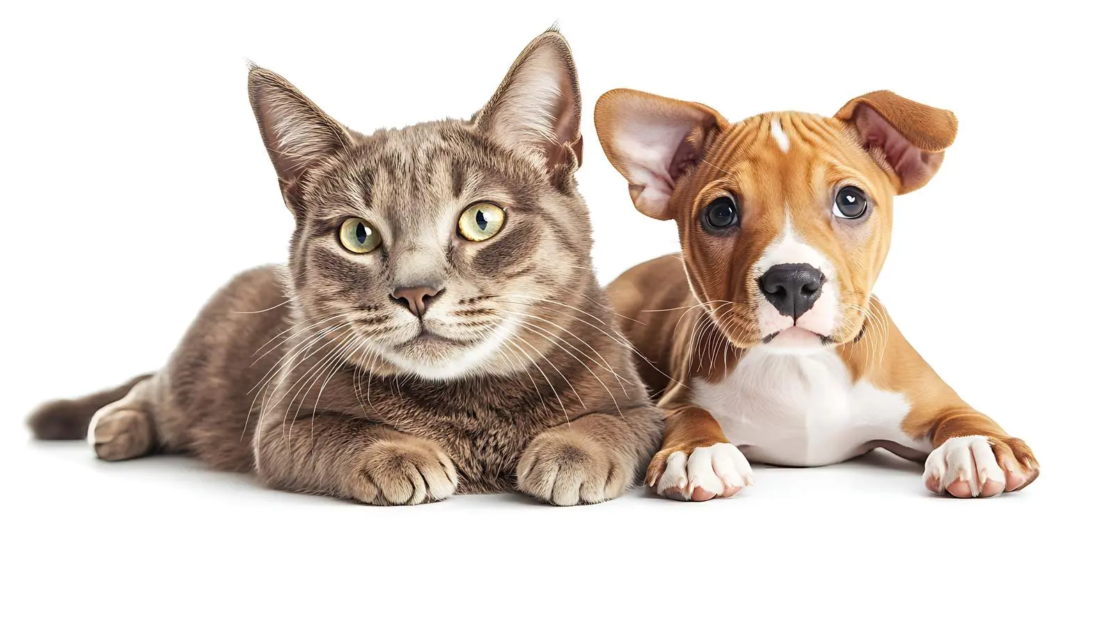 Scottish Straight Cat and Pit Bull Puppy Together – free mammals image from Dotvec