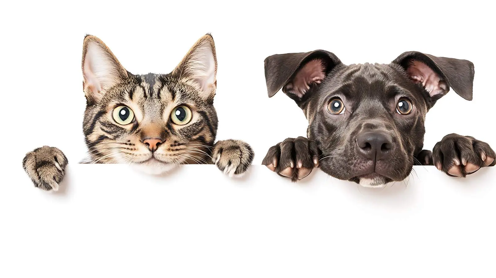 Scottish Straight Cat and Pit Bull Puppy Peeking — free download from Dotvec