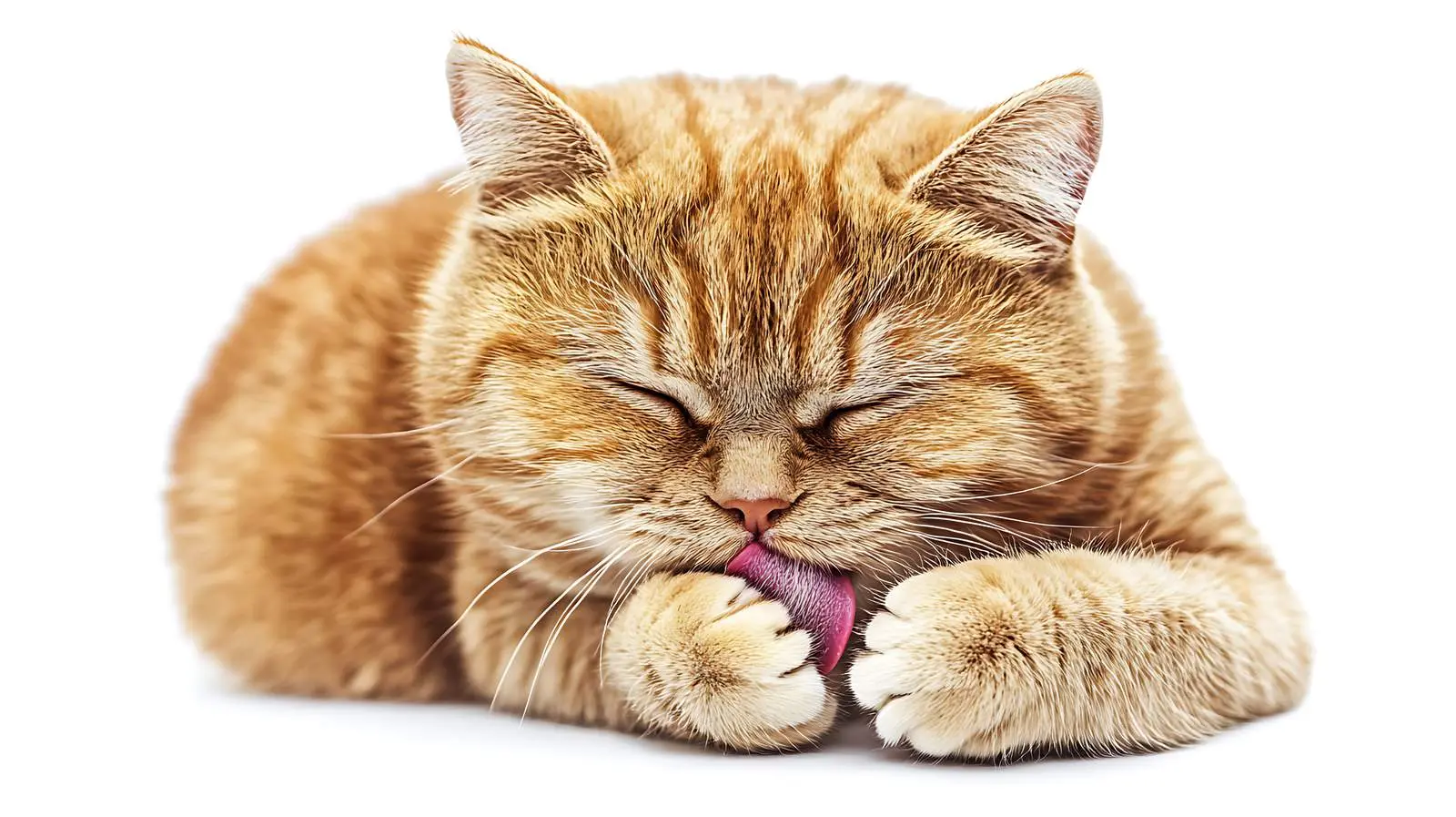 Scottish Straight Cat Licking Paw on White Background — free download from Dotvec