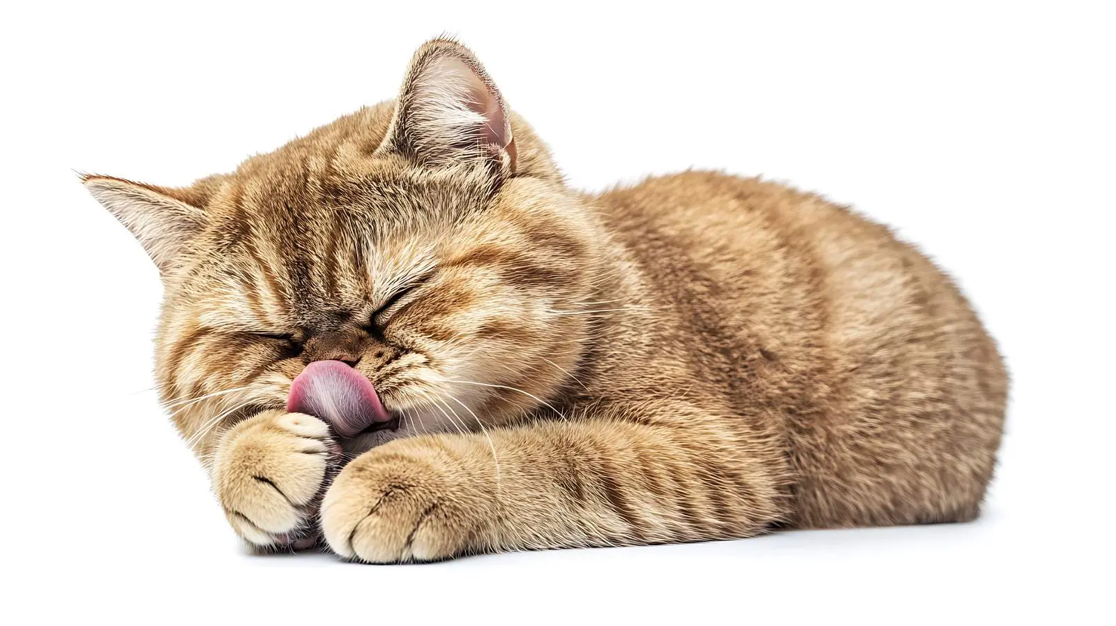 Scottish Straight Cat Licking Paw Isolated on White — free download from Dotvec