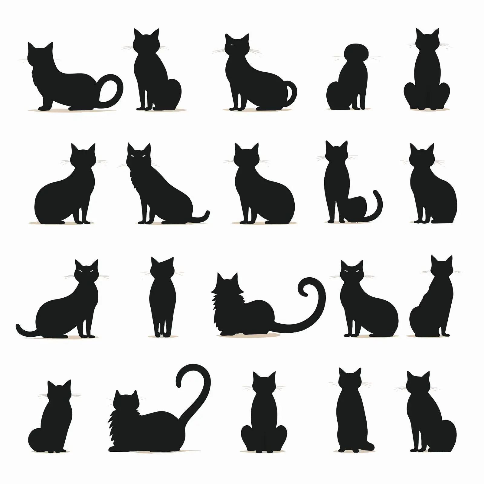 Cartoon Cat Silhouettes Clip Art Set – free funny cat image from Dotvec