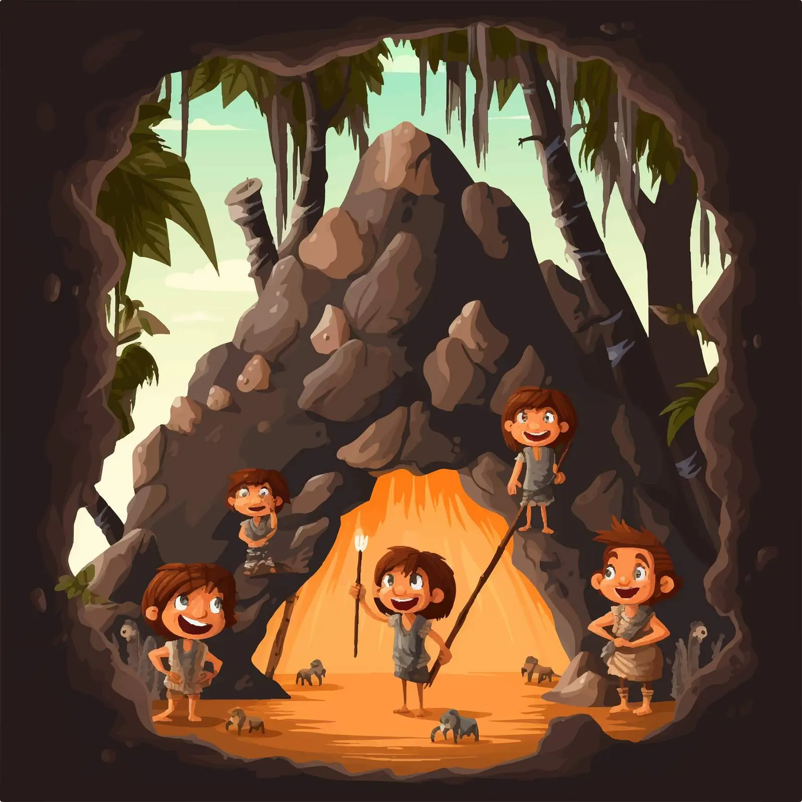 Cave People Living in the Forest Illustration — free download from Dotvec