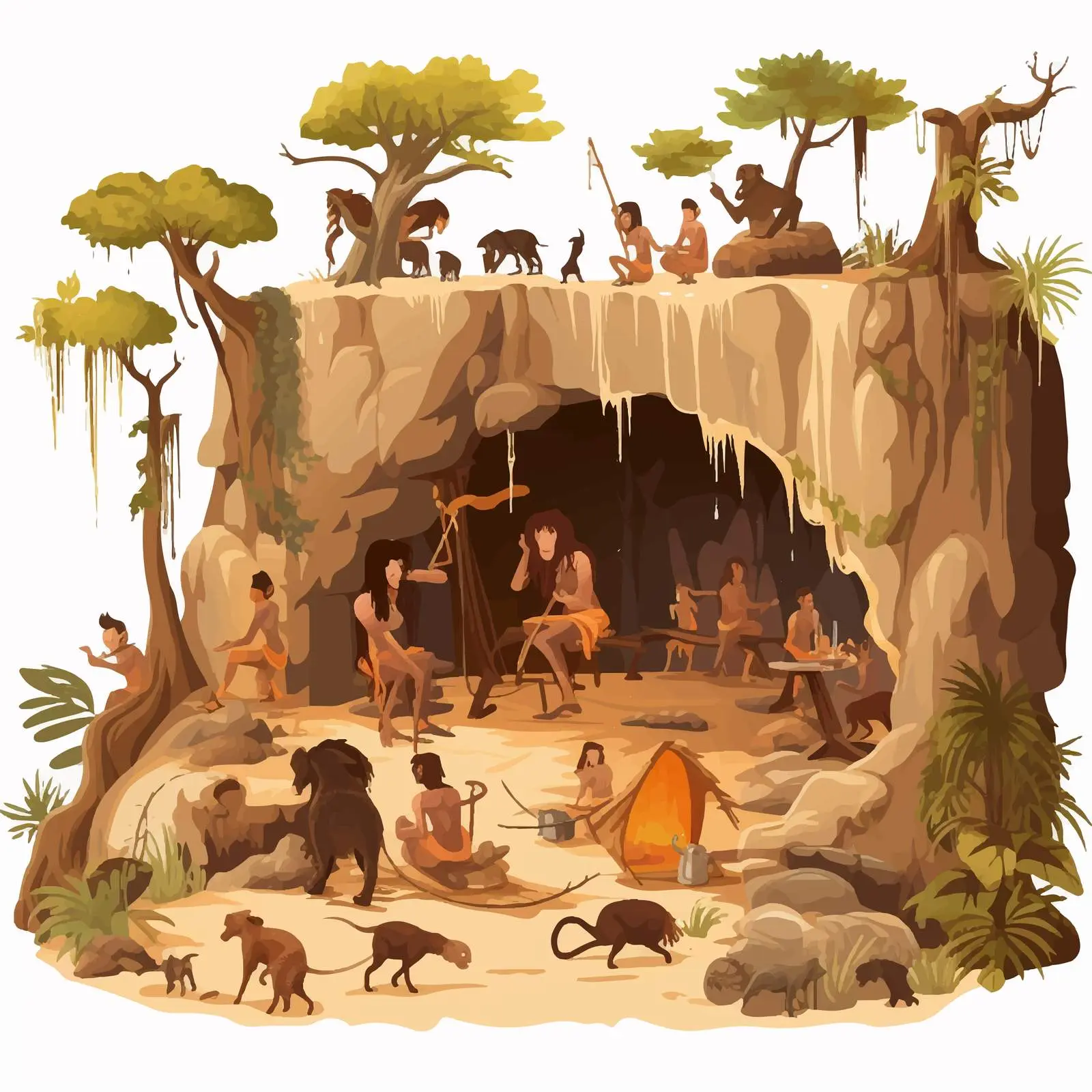 Cave People Living in the Forest Illustration — free download from Dotvec