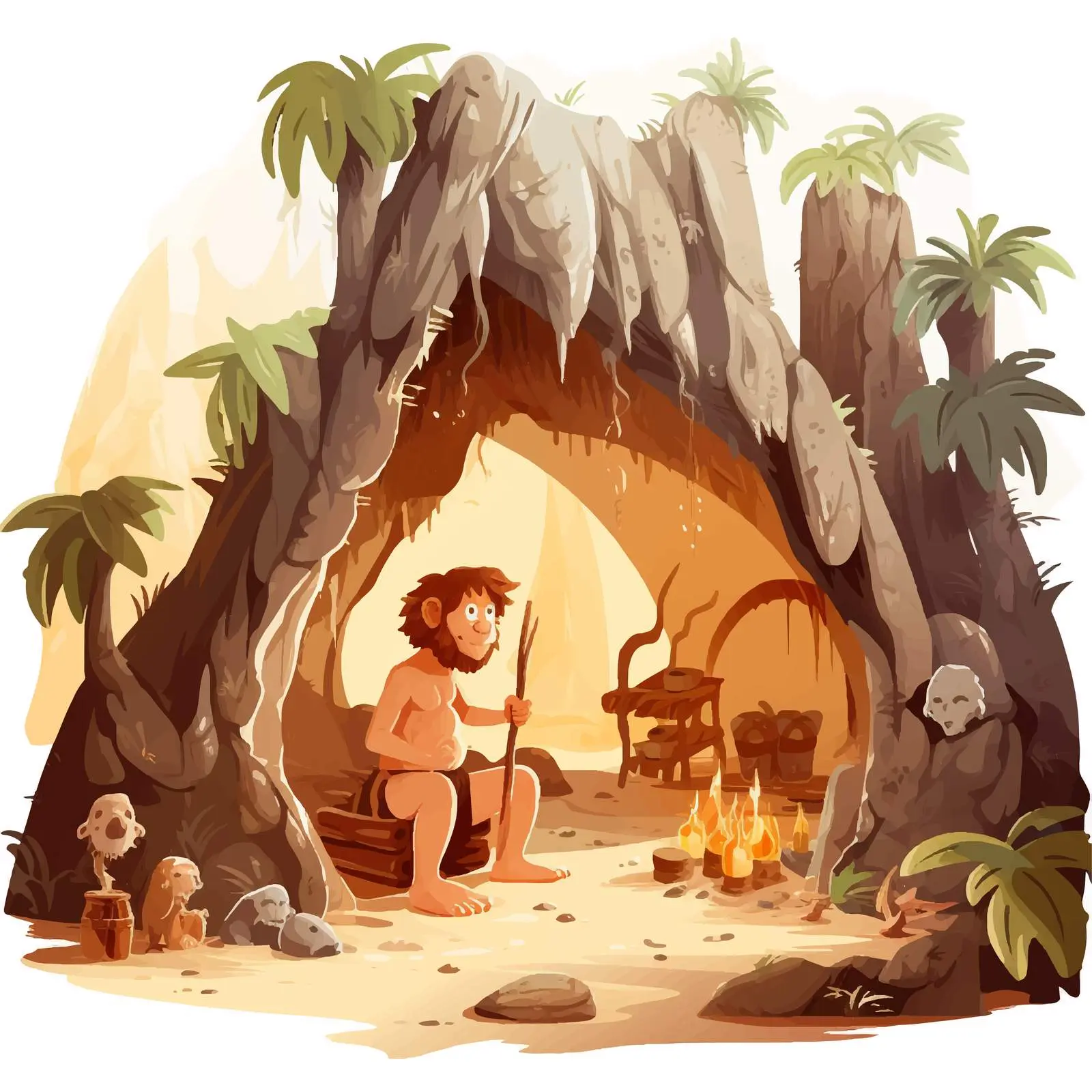 Cave People Living in Forest Illustration — free download from Dotvec