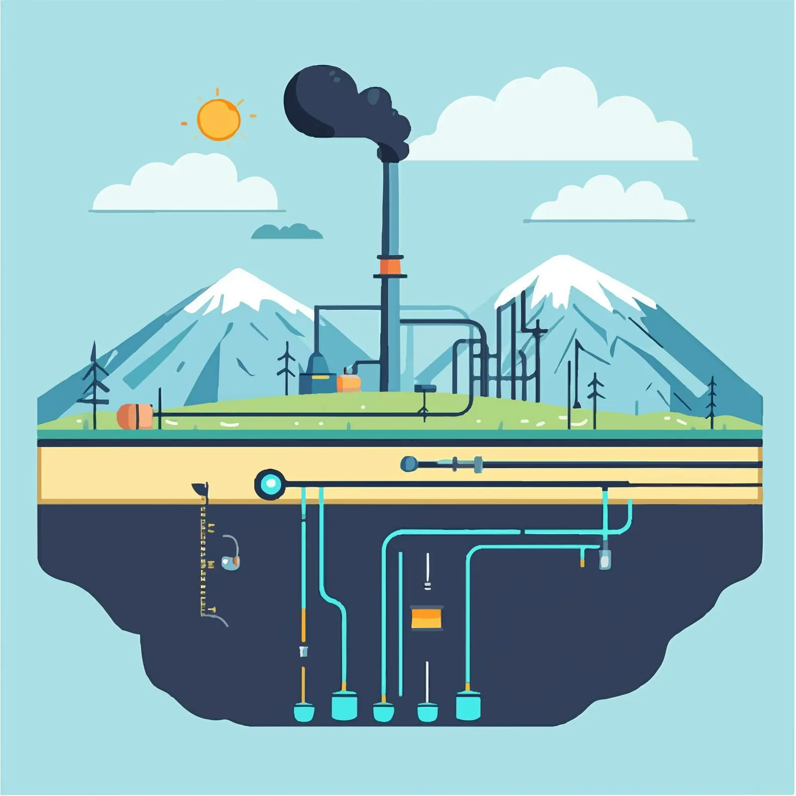 Central Geothermal Renewable Energy Illustration — free download from Dotvec