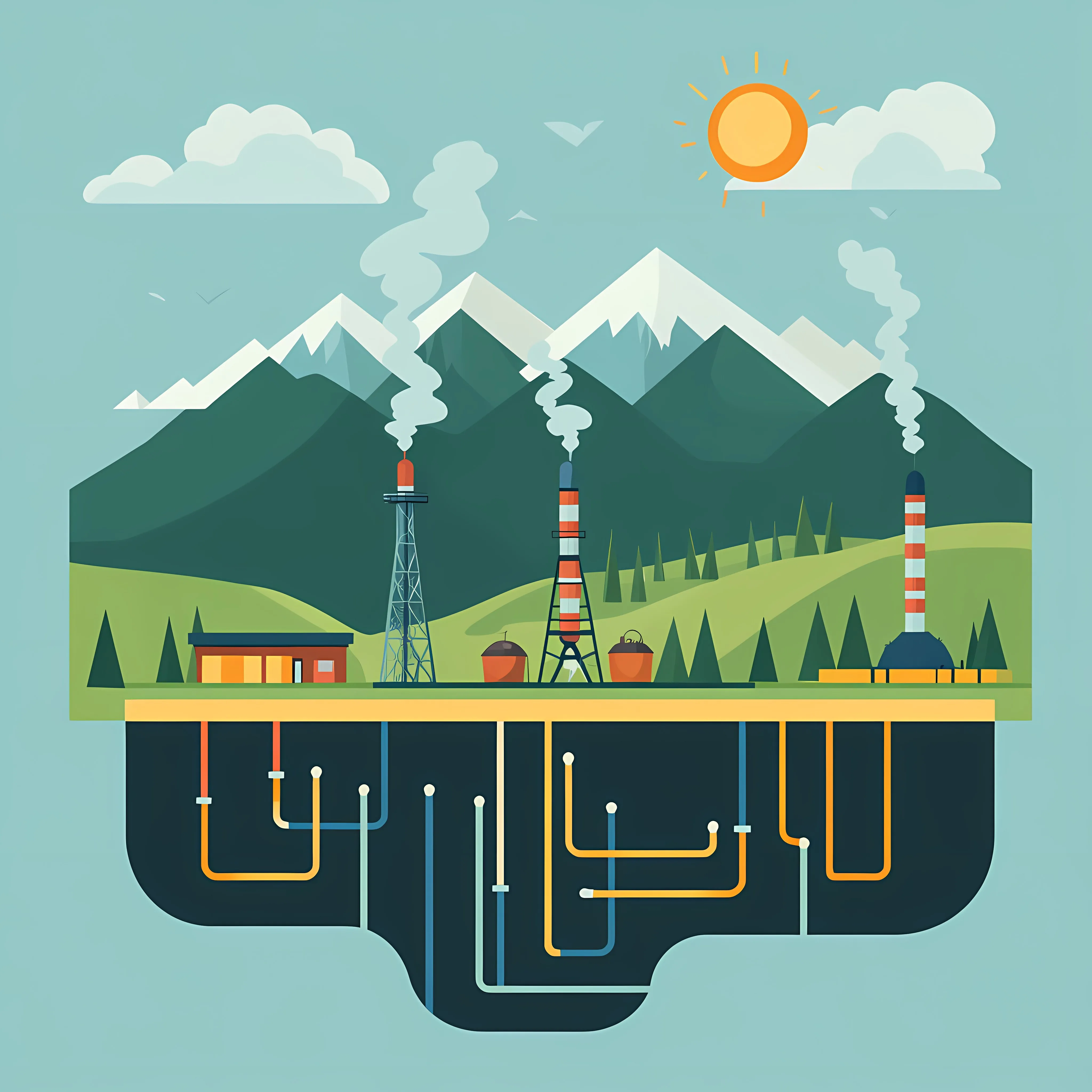 Central Geothermal Renewable Energy Vector Illustration — free download from Dotvec