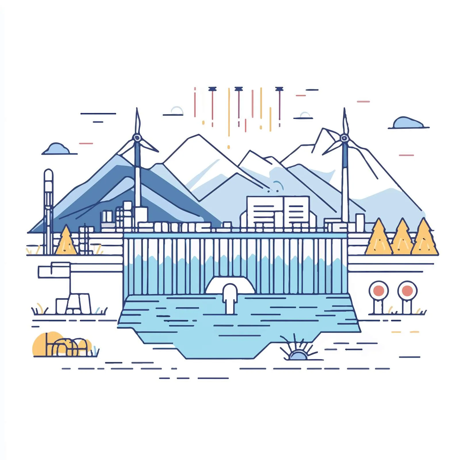 Central Hydro Renewable Energy Vector Illustration — free download from Dotvec
