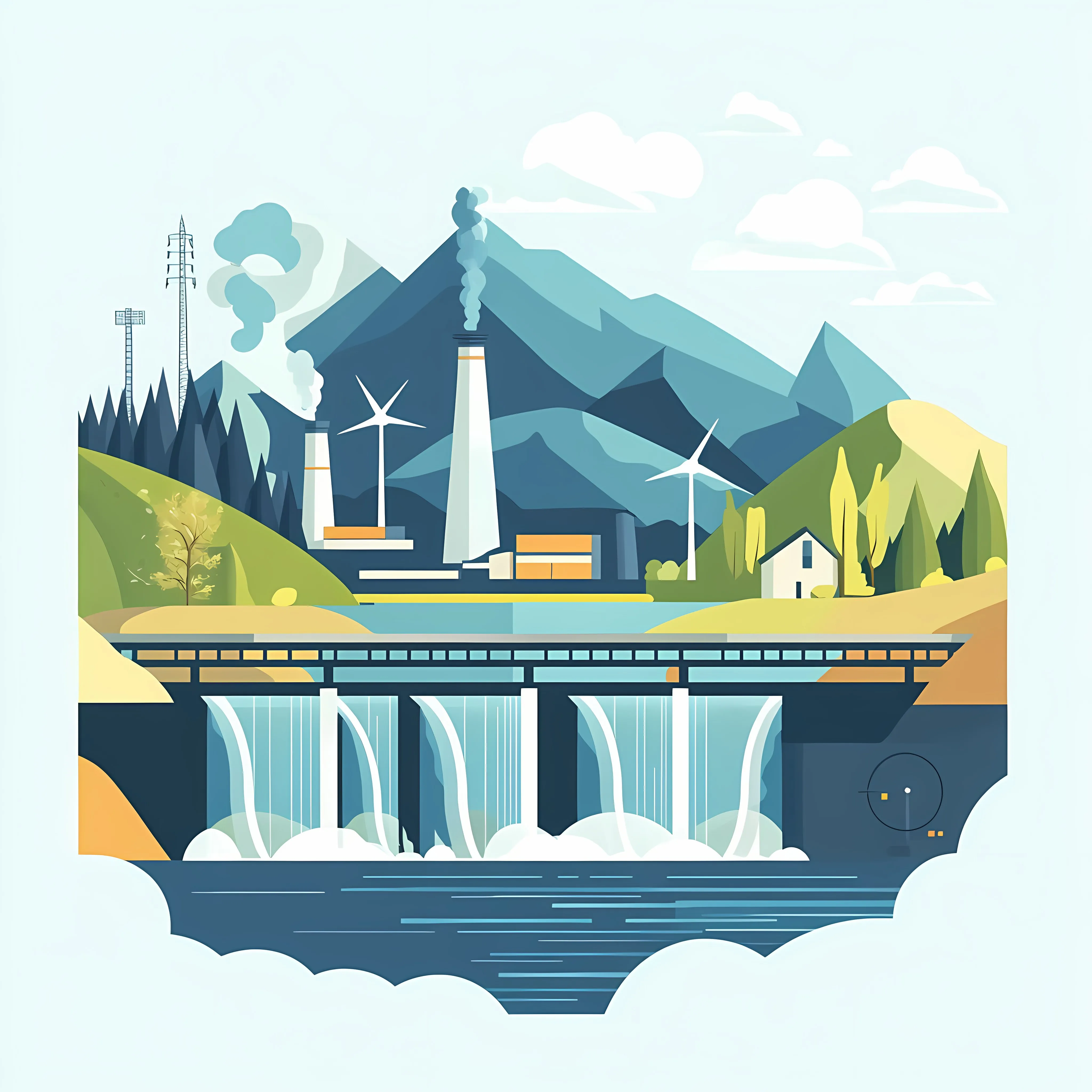 Central Hydro Renewable Energy Vector Illustration — free download from Dotvec