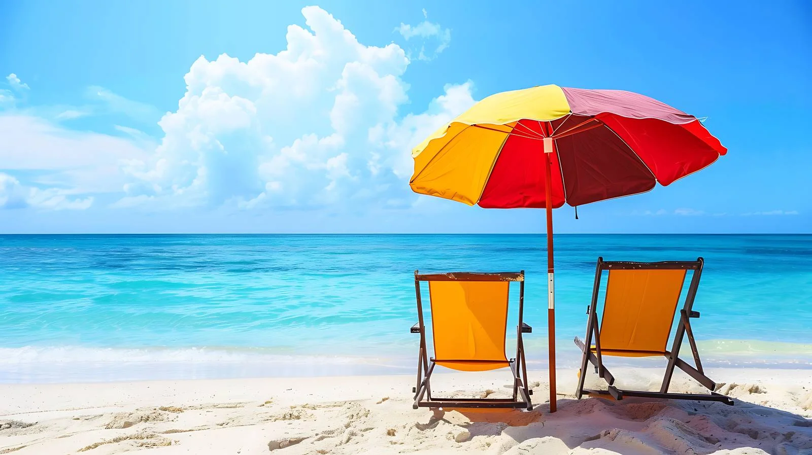 Tropical Beach Chairs Under Umbrellas Scene — free download from Dotvec