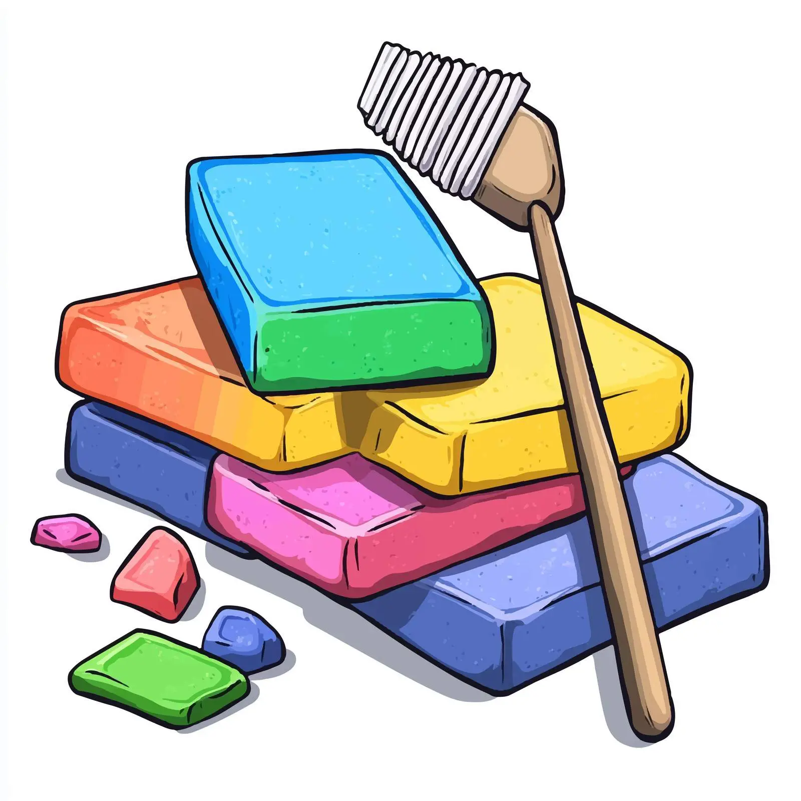Cartoon Chalks and Cleaning Brush Vector — free download from Dotvec