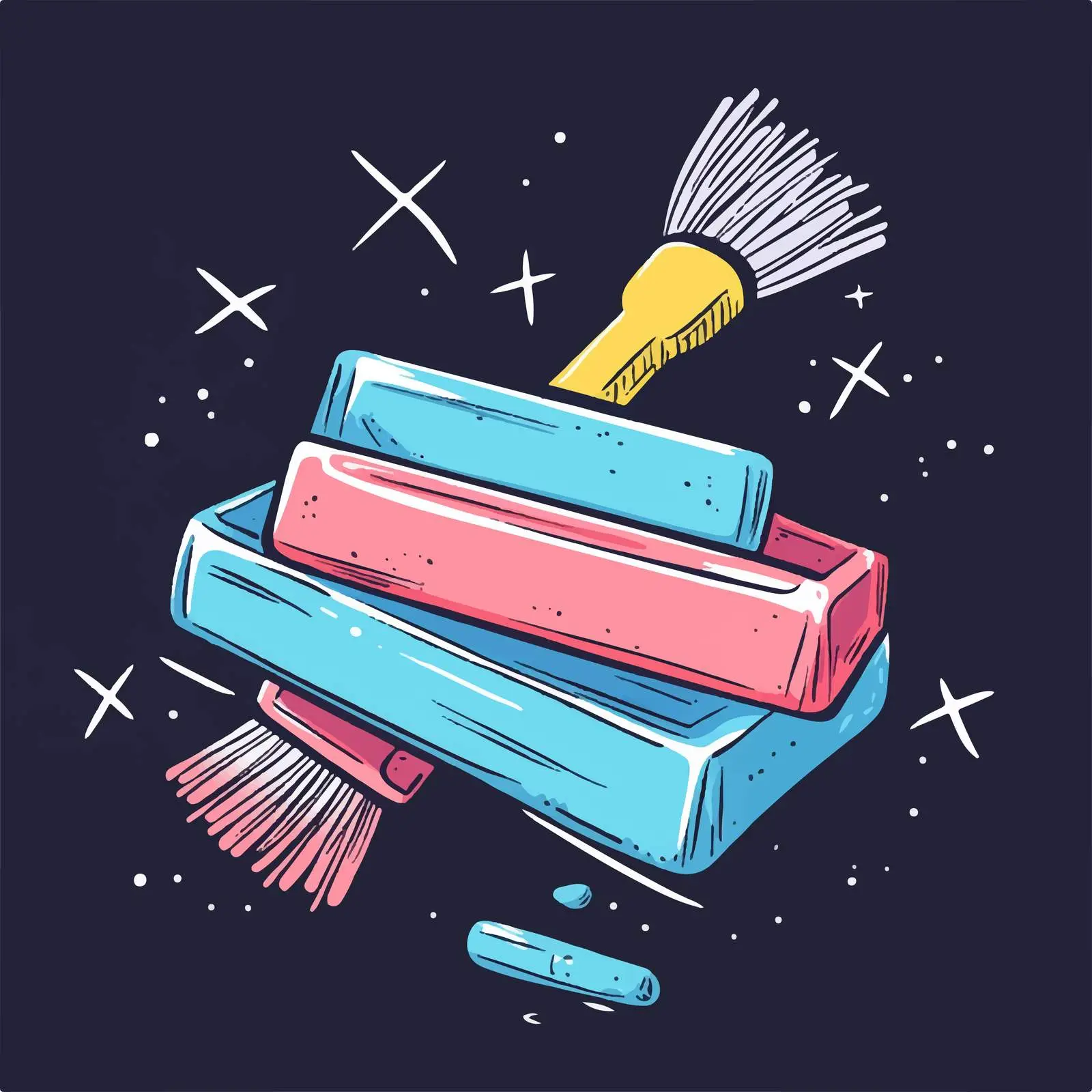Cartoon Chalks and Cleaning Brush Vector — free download from Dotvec
