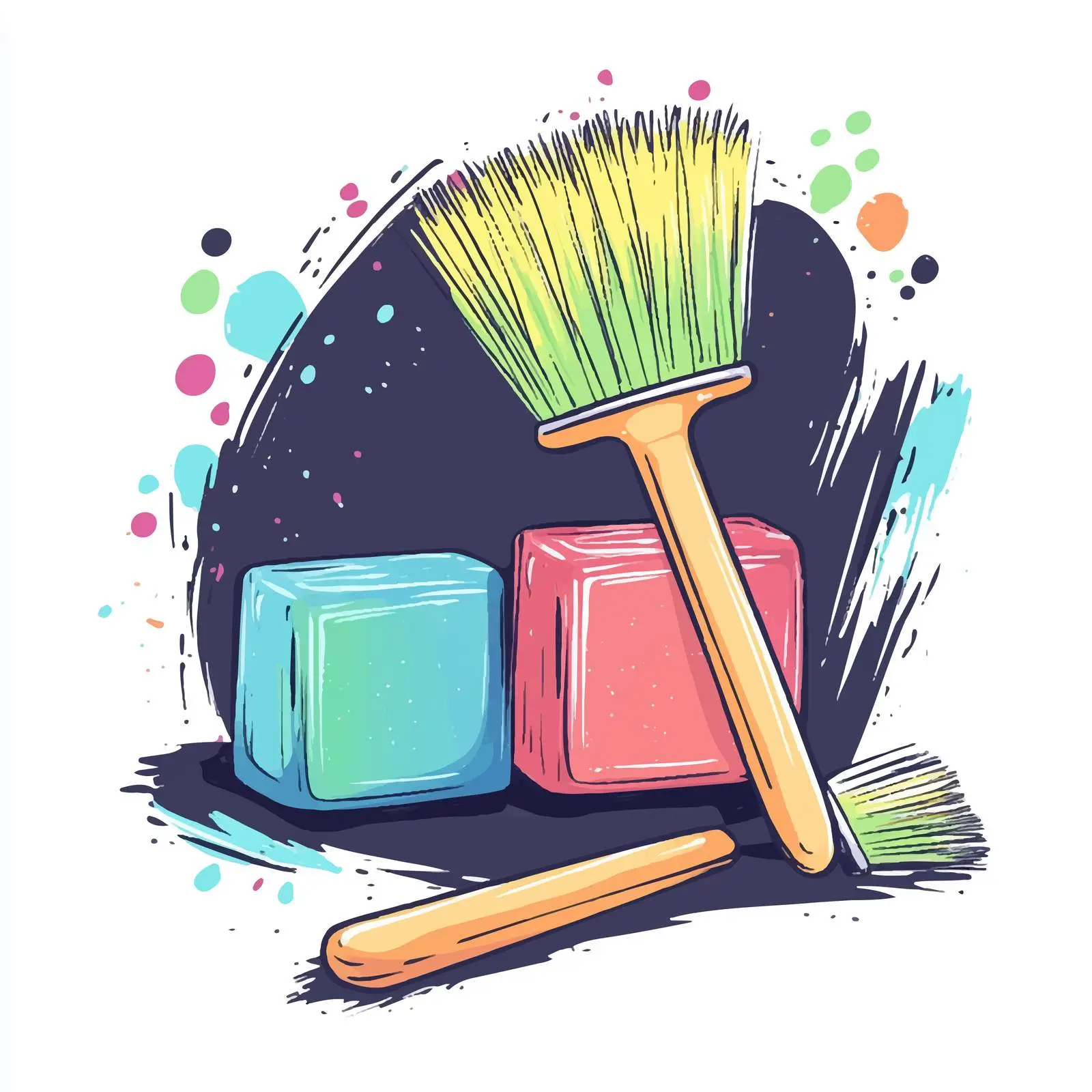 Cartoon Chalks with Cleaning Brush Illustration — free download from Dotvec