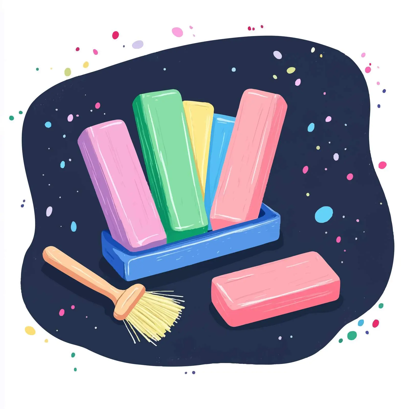 Cartoon Chalks and Cleaning Brush Vector — free download from Dotvec