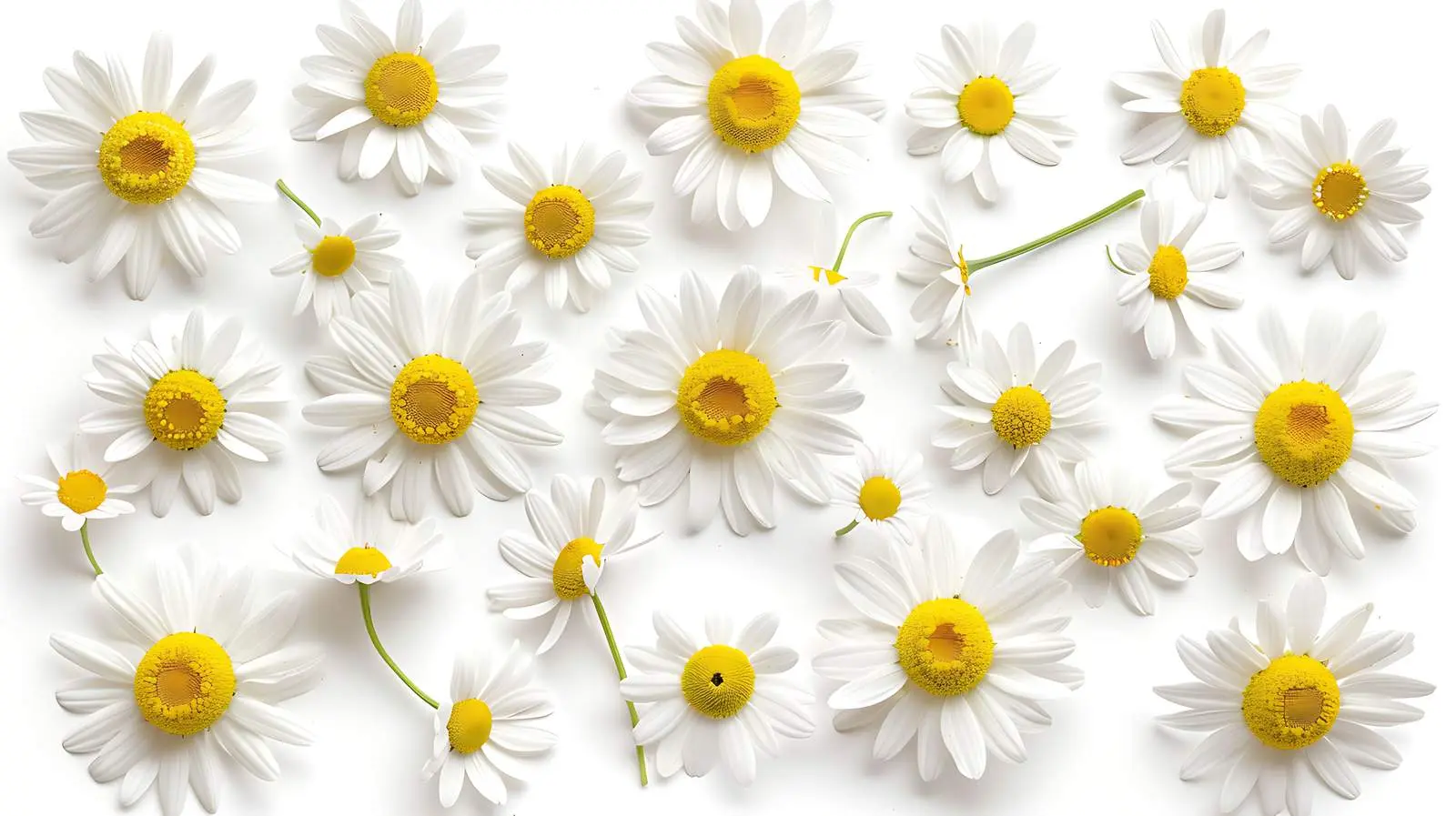Chamomile Daisy Flowers Flat Lay on White Background — free download from Dotvec