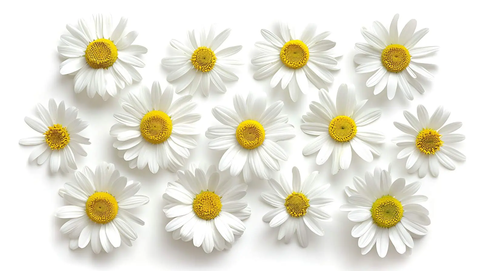 Chamomile Daisy Flowers Flat Lay on White Background — free download from Dotvec