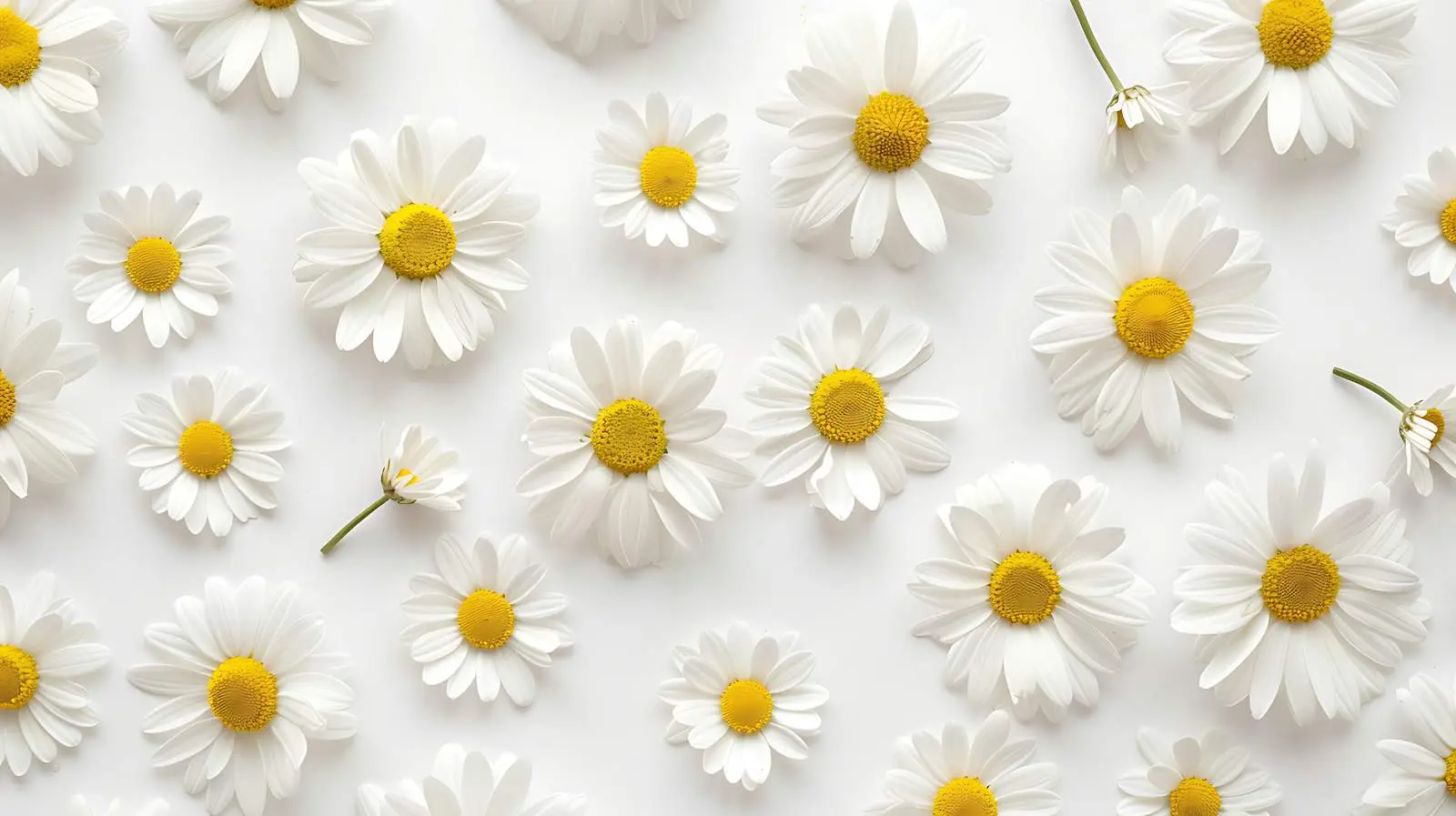 Chamomile Daisy Flowers Flat Lay on White Background — free download from Dotvec