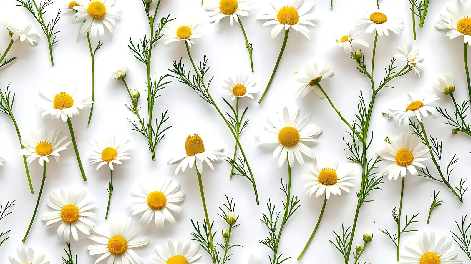 Chamomile Daisy Flowers Pattern on White Background – free drawn image from Dotvec