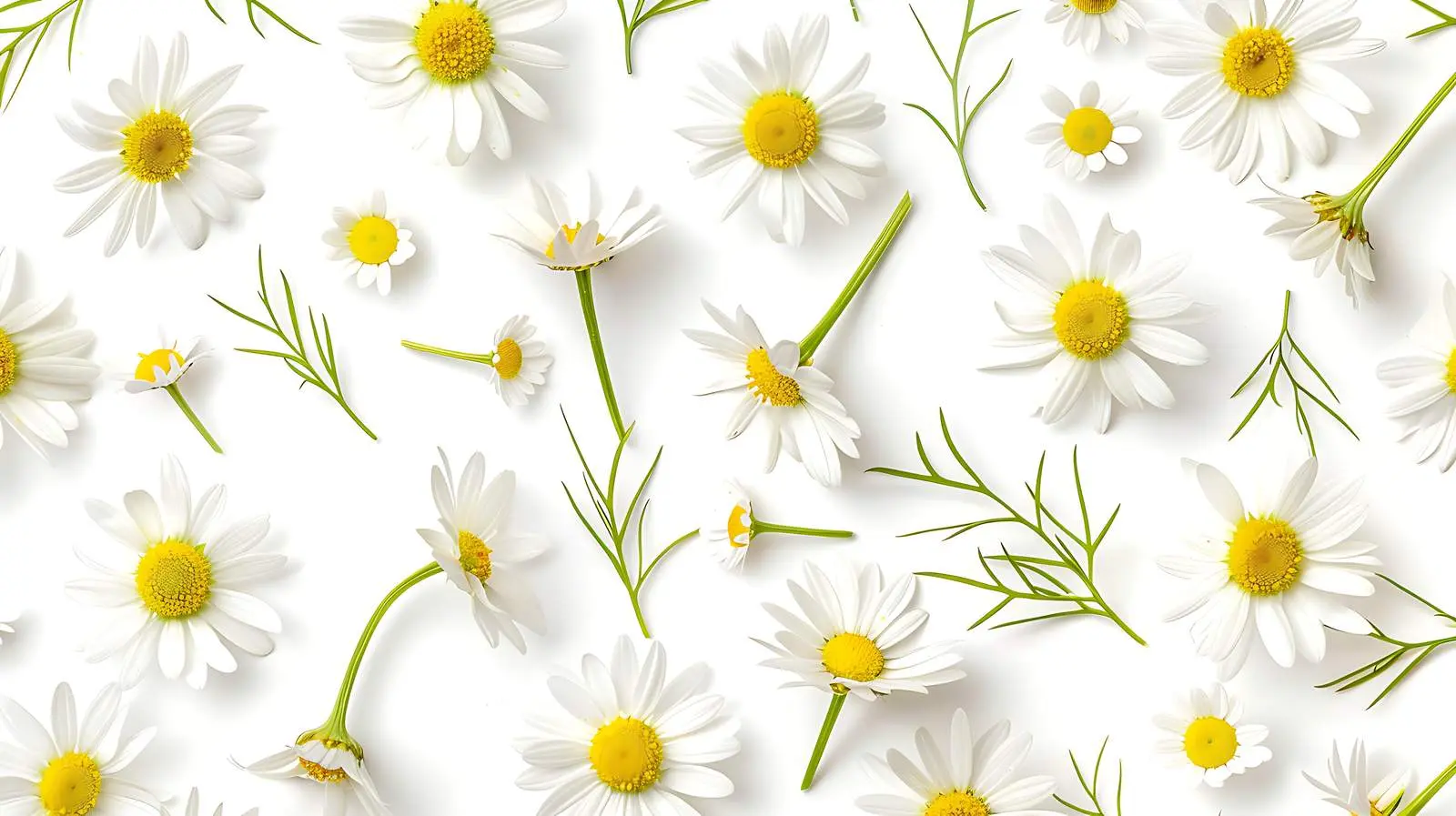 Chamomile Daisy Flower Pattern on White Background – free prints image from Dotvec