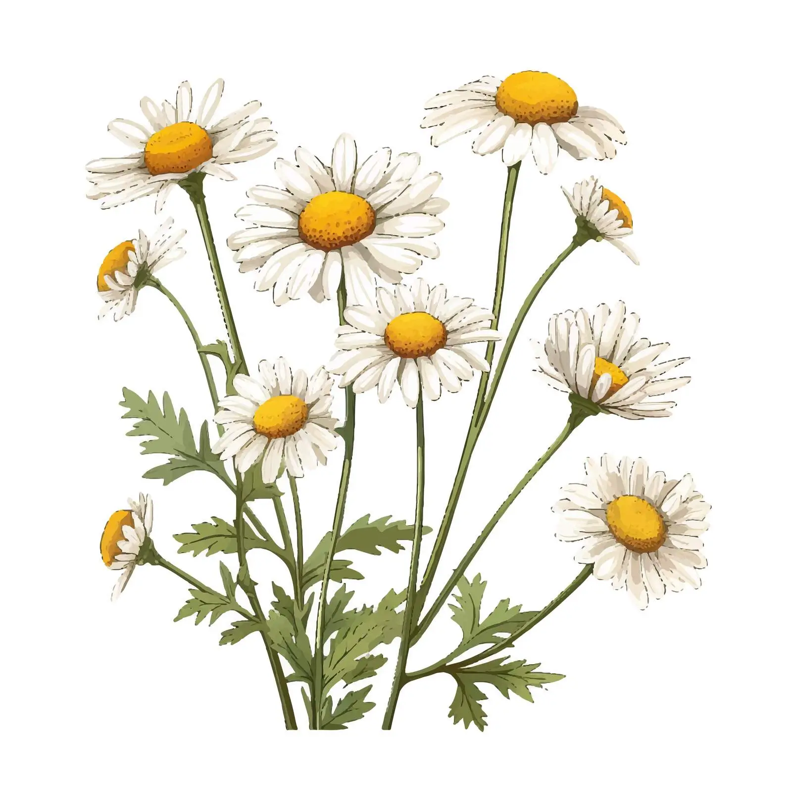 Hand-Drawn Chamomile Flowers and Leaves Vector — free download from Dotvec